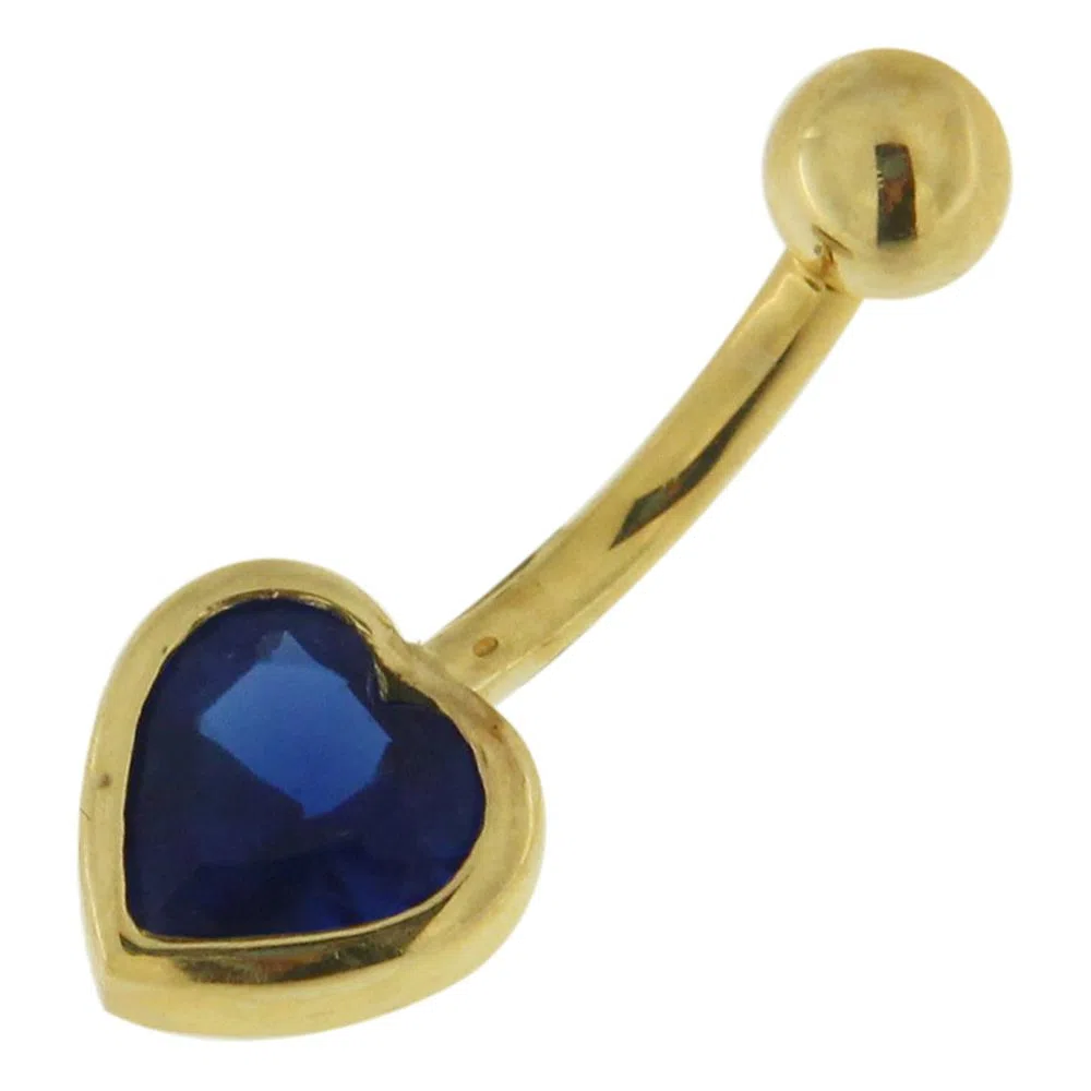 Monster Piercing Piercing de Ombligo de Oro Amarillo Macizo de 14 Quilates, 6 mm de diámetro, Piedra de Zafiro Azul, Calibre 14