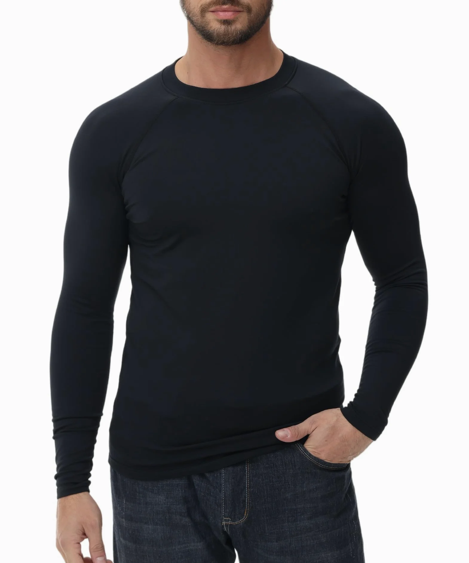 HUGE SPORTS - Camiseta térmica de invierno para hombre, primera capa, manga larga, de secado rápido, para running y ciclismo