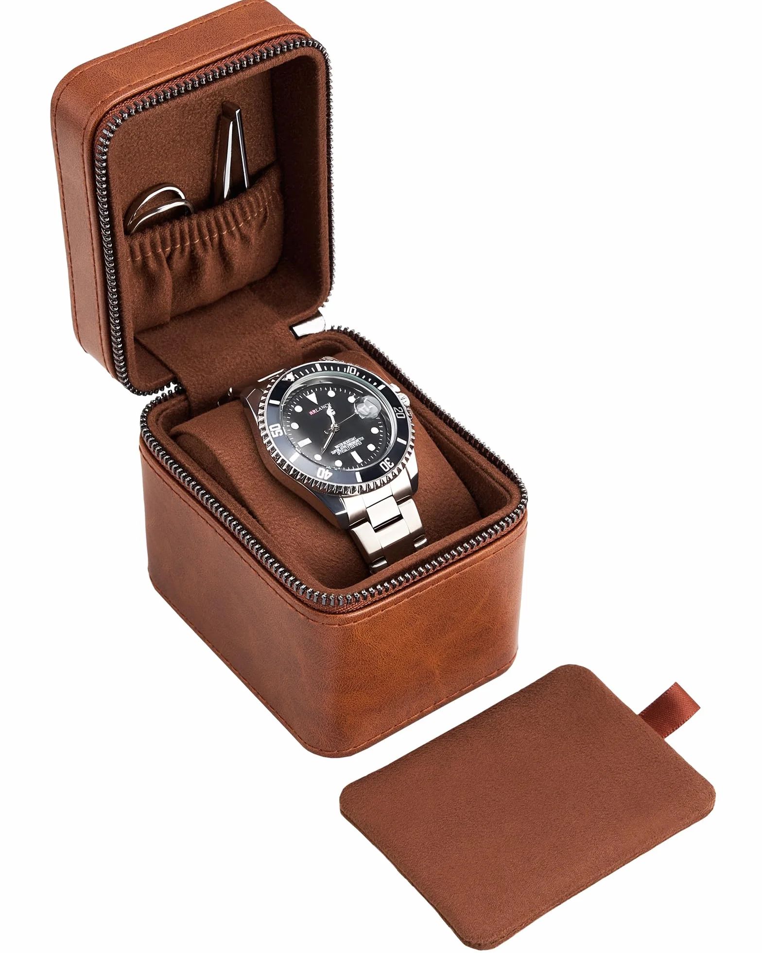 ProCase Estuche de Viaje para 1 Relojes, Caja para Relojes con Funda de PU Cuero y Acolchado Suave, Estuche Compacto para Relojes de Lujo y Smartwatches de Hasta 55 mm –Marrón