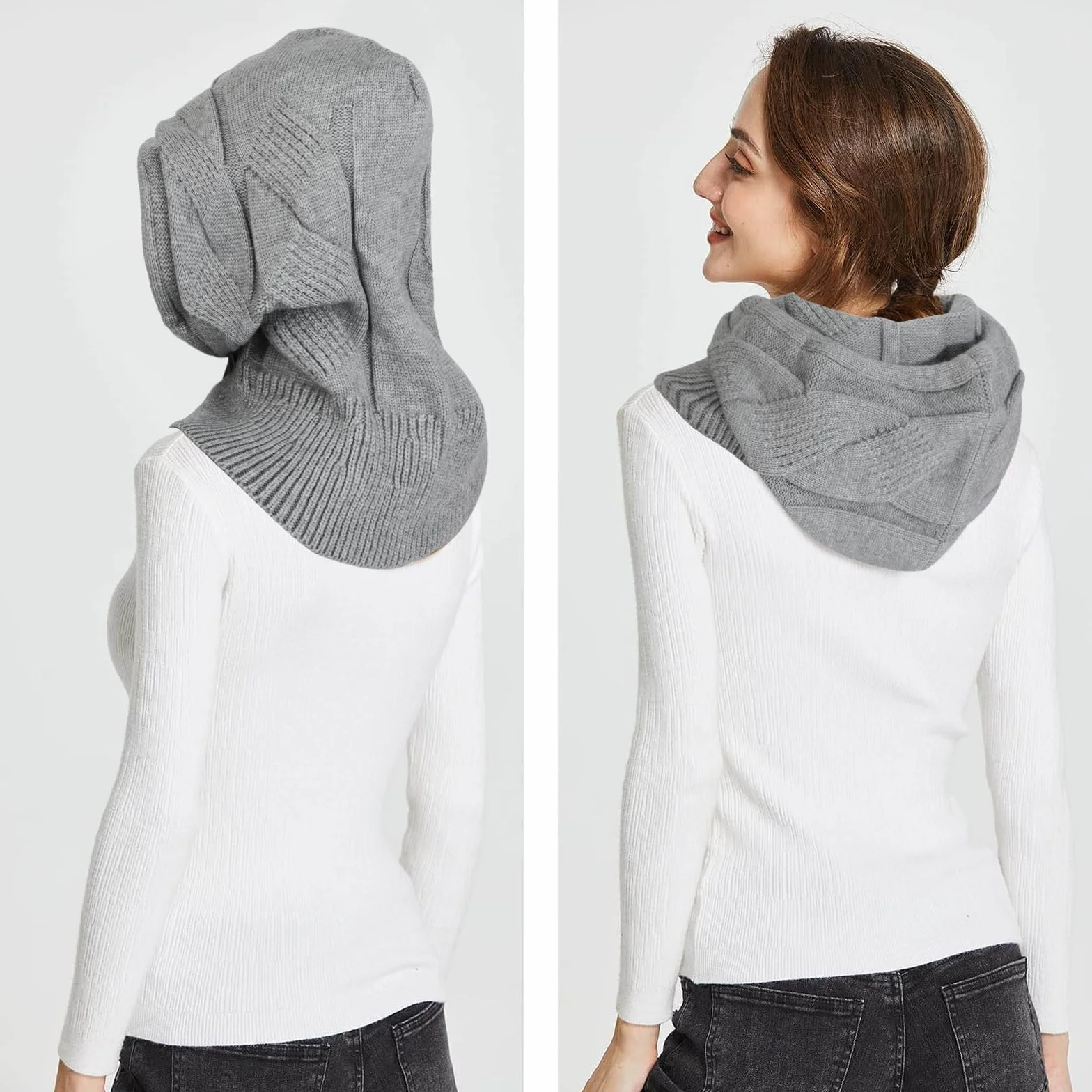 Mujer Invierno Gorro de Punto y Bufanda con Capucha,2 en 1 Térmicos Prueba de Viento Ajustable Pasamontañas,Moda Ocio Pullover Calentador de Cuello para Deportes al Aire Libre Diario Correr