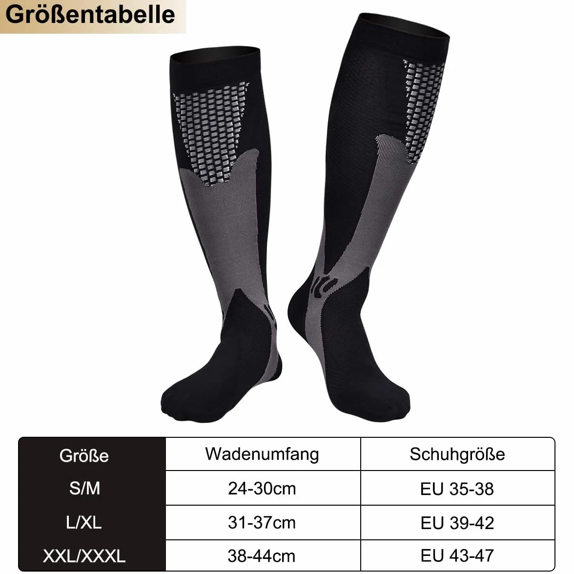 Medias de Compresión para Hombre, Calcetines de Soporte Elástico para Deportes Viajes Fitness
