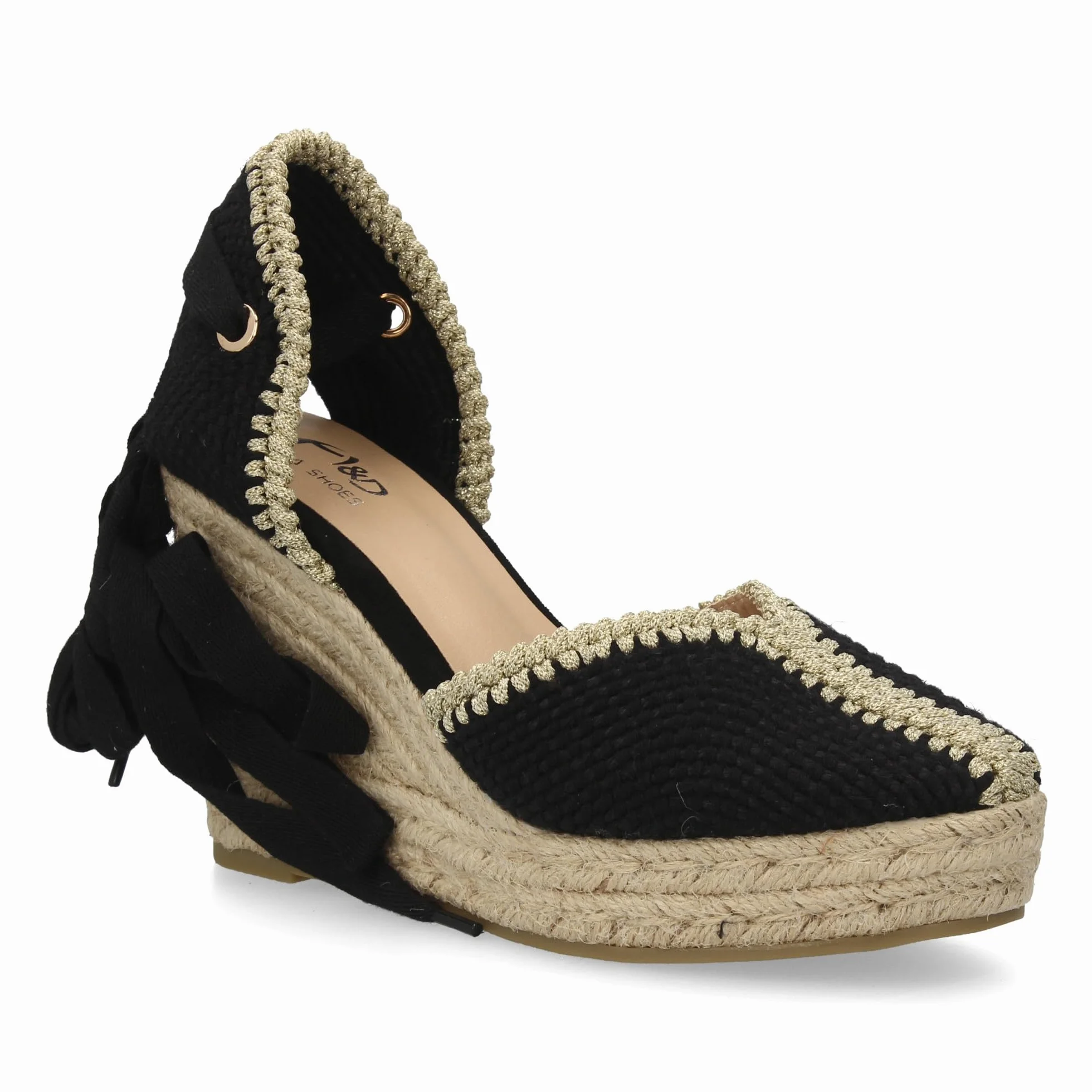 shoes&blues.es Alpargata de Mujer con Ribete Decorativo destaca por su Altura con Cuna Acolchada de Esparto. Cierre de Cintas. Un Modelo Comodo y Ligero para Verano.