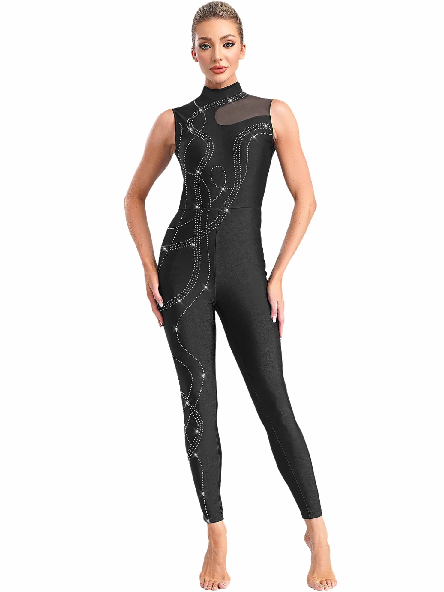 TiaoBug Body De Malla Transparente Sin Mangas Maillot De Danza Ballet Mujer Jumpsuit Deportivo