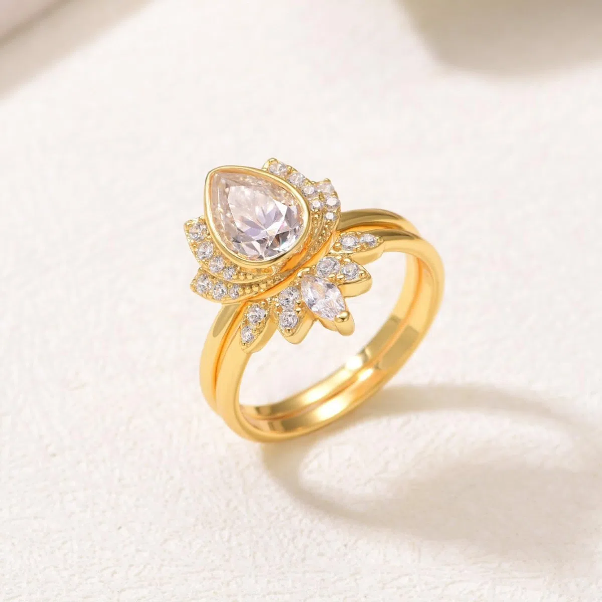 Anillos para mujer, oro real, 2 unidades, oro blanco, apilables, con moissanite, 1,5 ct