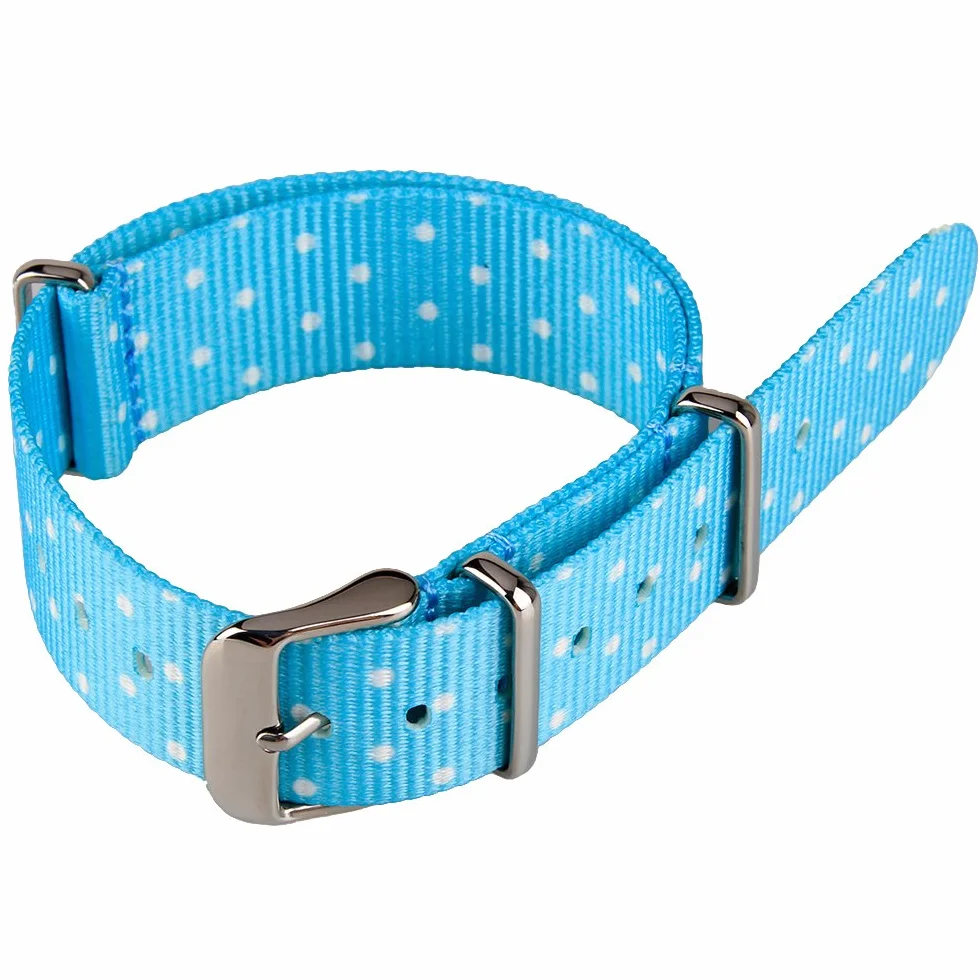 Correa para reloj de tejido de nailon, calidad militar, 20 mm de ancho, diseño de lunares, color azul