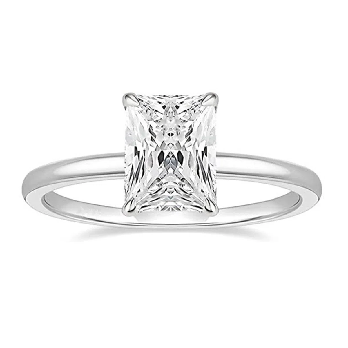 Anillos para mujer para dedo medio, alianzas de oro blanco, solitario elegante, con corte rectangular moissanite