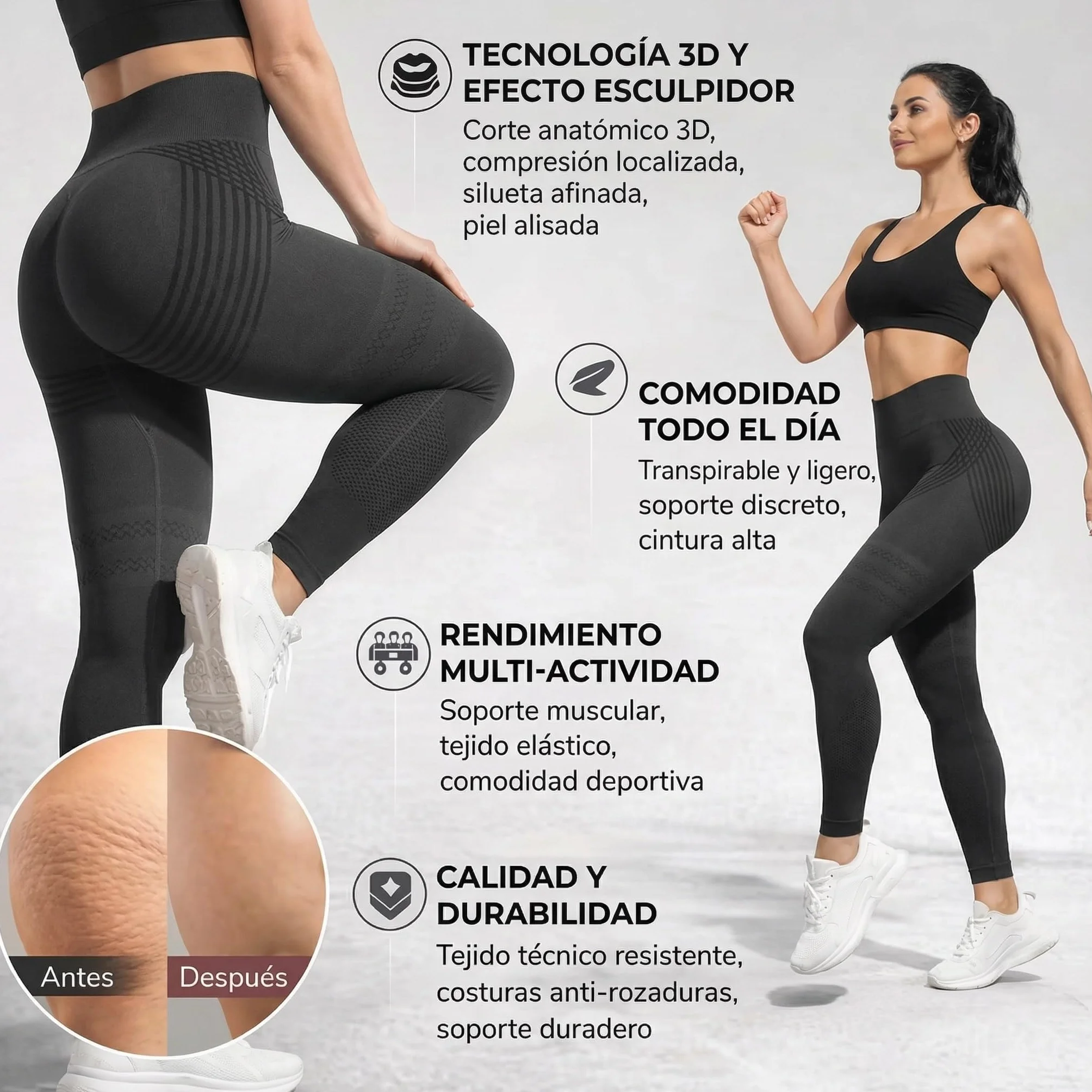 Genérico Leggins Anticeluliticos Mujer, 3D Leggins Deportivos Mujer Compresivos Lipedema, Celulitis Push Up, Redefine Tu Silueta Sin Esfuerzo Pantalones