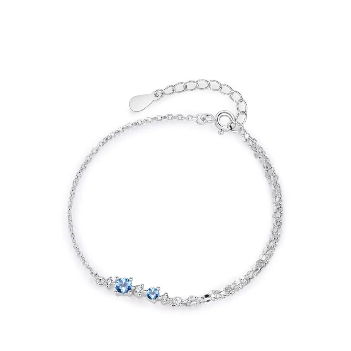 KnSam Pulsera de oro real de 18 quilates para mujer, cadena de 3 brazaletes con topacio azul, pulsera de moissanita, PT950