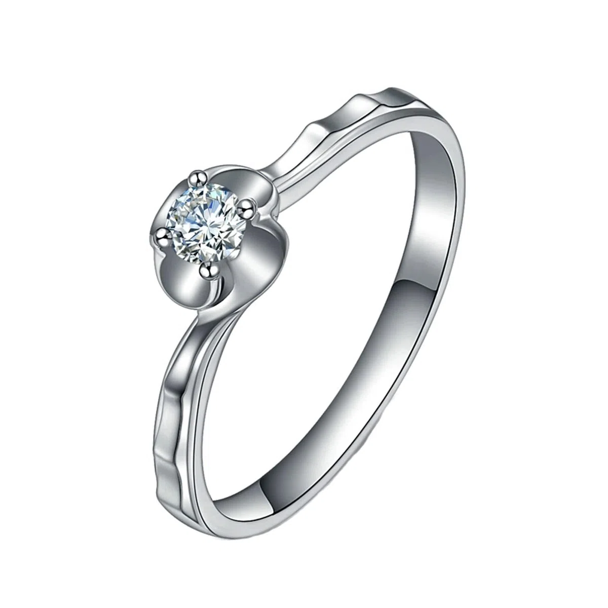 Anillo Mujer Compromiso Diamante, Anillo Mujer Noviazgo Plata Platino Pt950 0.12Ct Blanco Forma Redonda Brillante Ajuste Cómodo