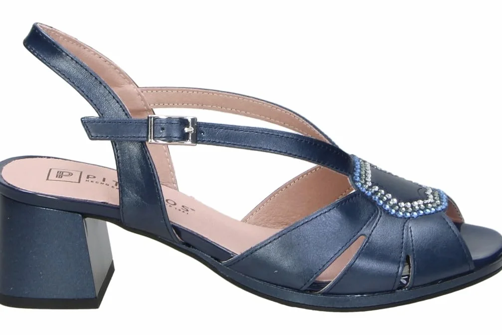 PITILLOS Sandalias de Piel Mujer – Sandalia con Tacón en Azul Marino con Detalle de Broche – Sandalia de Fiesta con Hebilla – Tacón Medio y Cómodo – Boda – Modelo 11215 – 36 EU