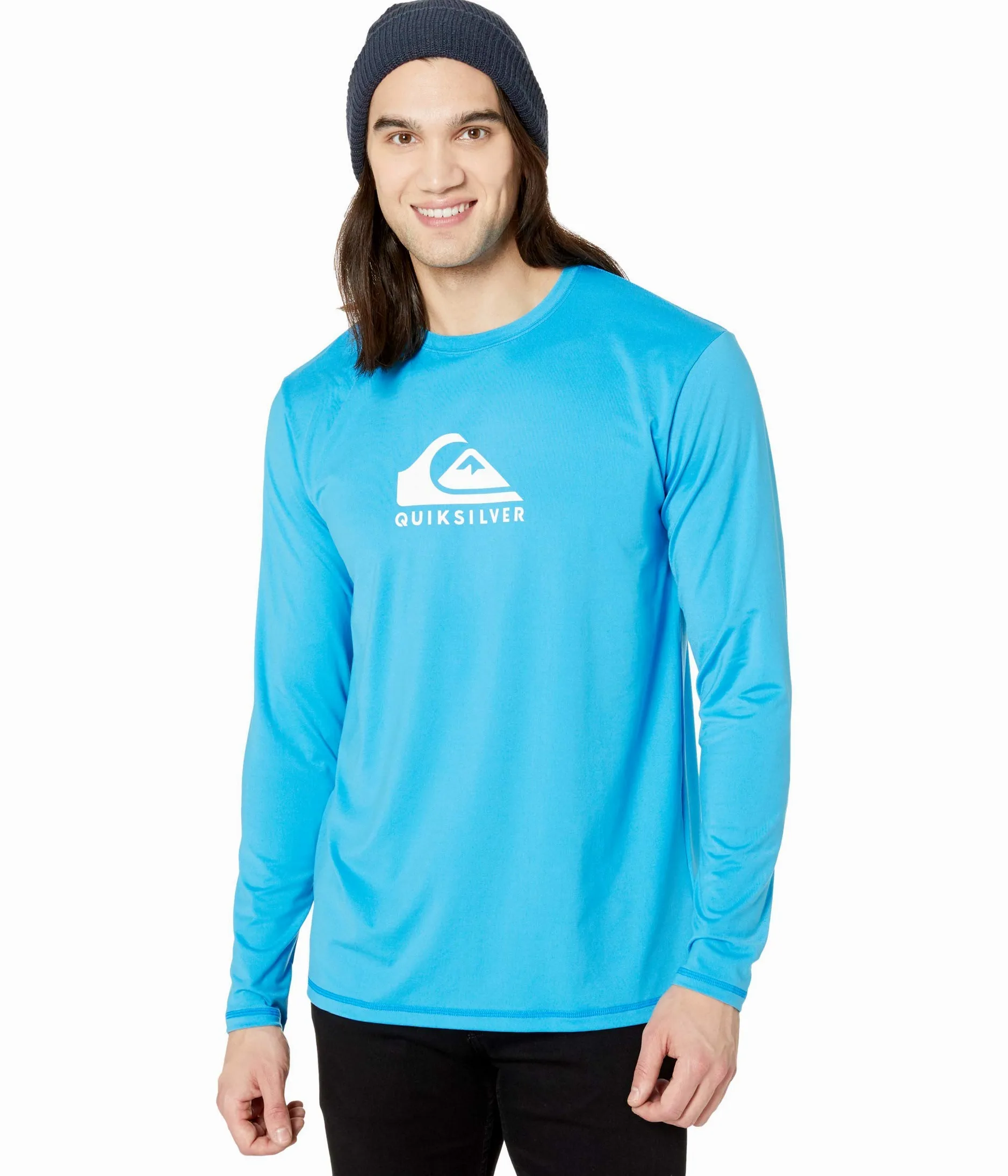 Quiksilver Men's Solid Streak LS Long Sleeve Rashguard SURF Shirt, Blithe, M