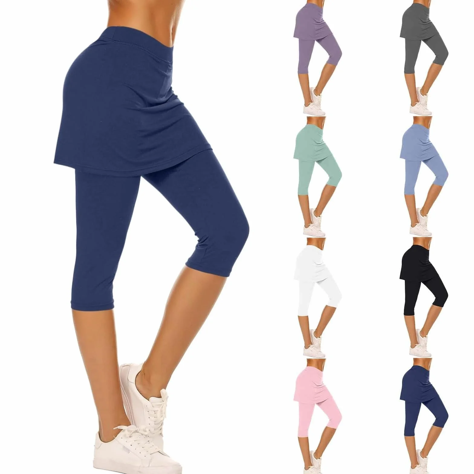 Pantalones deportivos para mujer con falda 2 en 1, faldas de tenis con bolsillos, falda de golf, gimnasio, entrenamiento, falda deportiva, cintura alta, pantalones deportivos hasta la rodilla