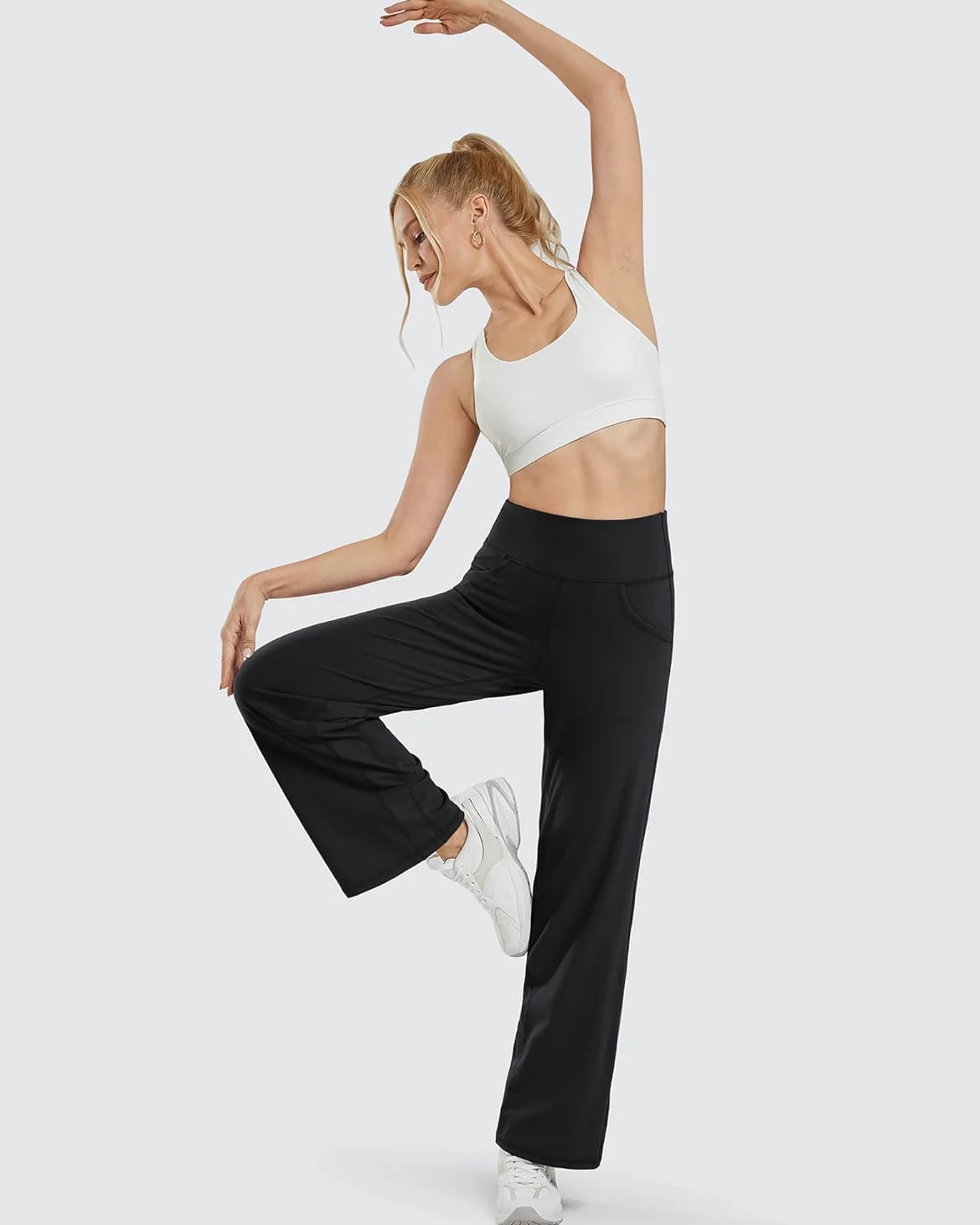 Promover Pantalones de Yoga de Pierna Ancha para Mujer Pantalones de Chándal Acampanados Holgados y cómodos con Bolsillos Pantalones Elásticos de Cintura Alta Pequeño/Regular/Alto