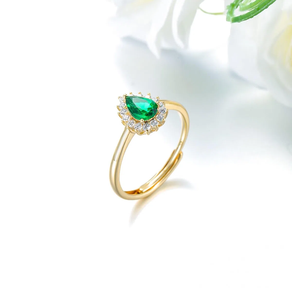 Anillo solitario de oro de 9 K/14 K/18 K Joyas auténticas gotas, forma de anillo abierto de lujo