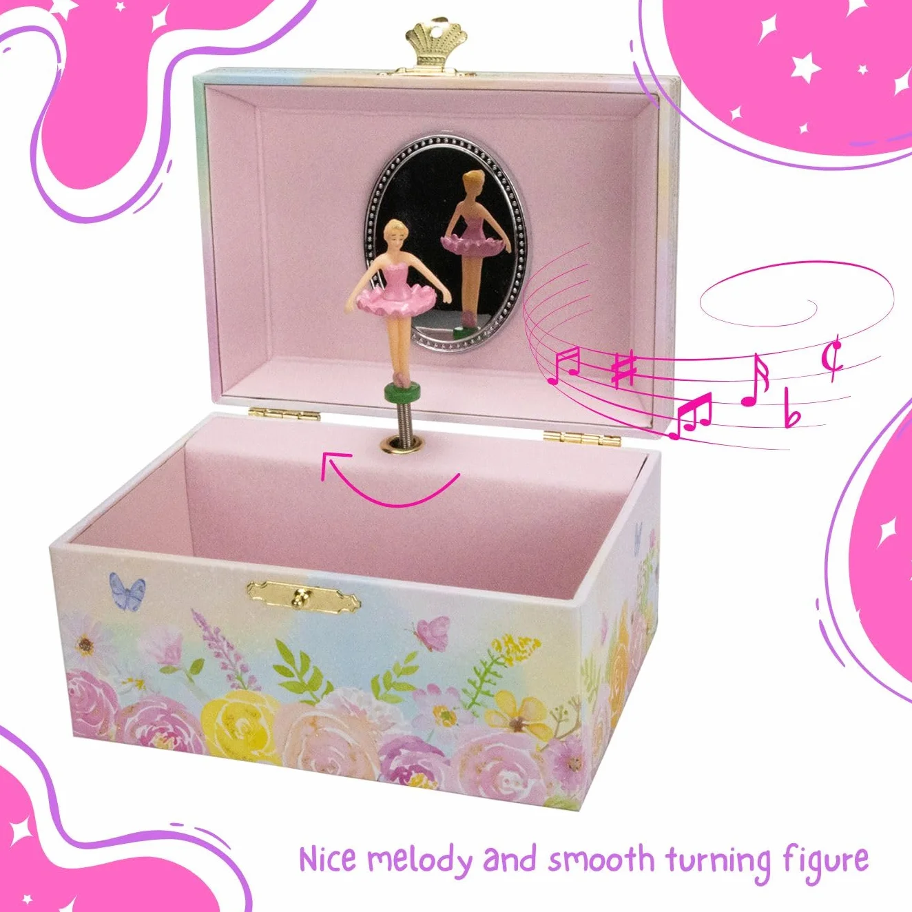 GICO Joyero bailarina reloj infantil con música figura giratoria espejo caja joyas niños 15 x 13 x 9 cm