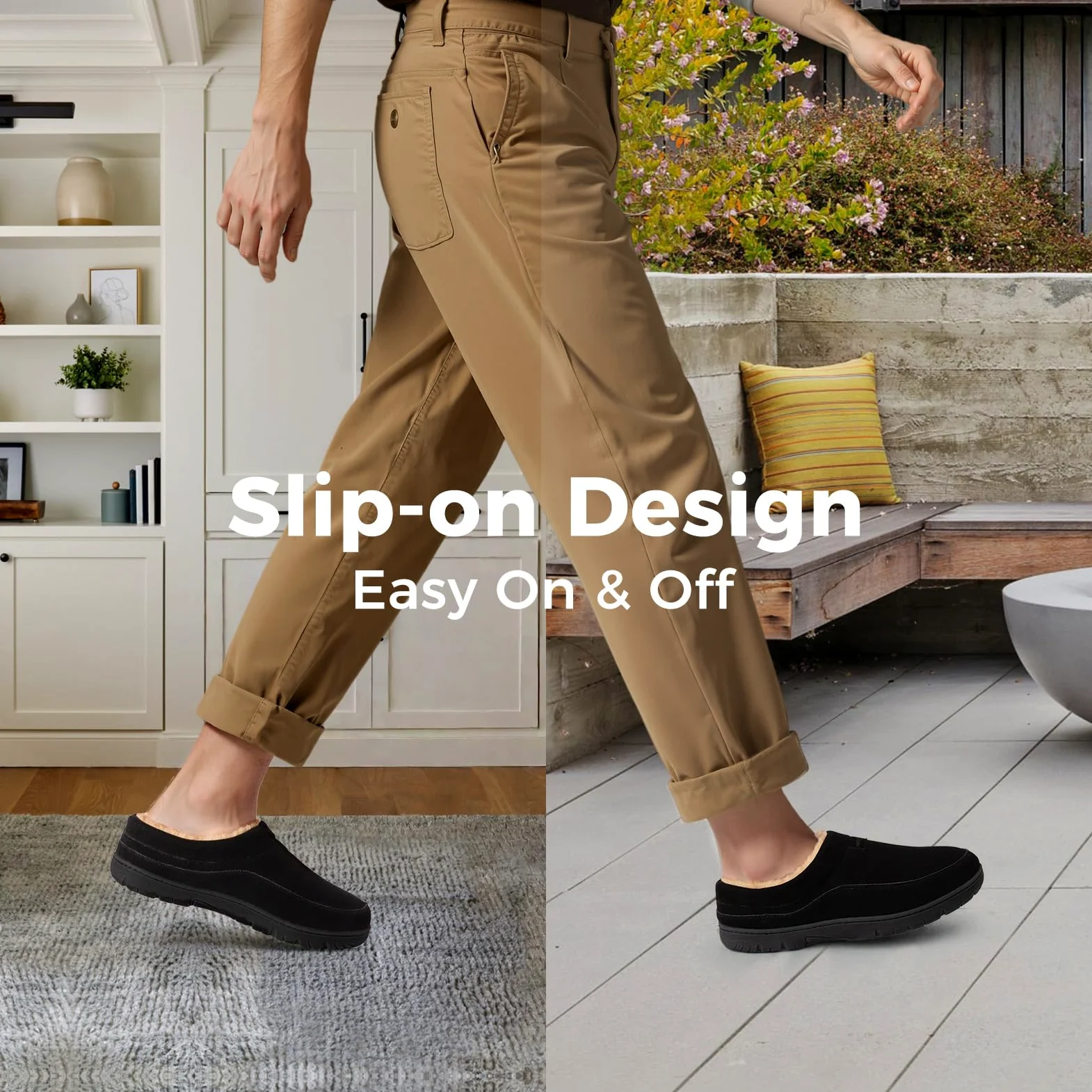 HomeTop Pantuflas Mocasín de hombre Suave Caliente Antideslizante Espuma con memoria Interior Zapatos de casa