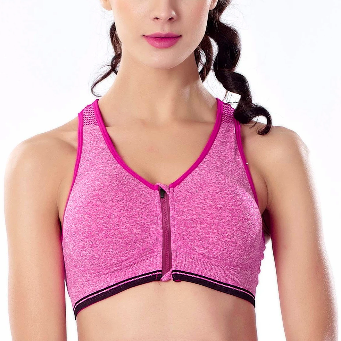 CARETOO Sujetador Deportivo para Mujer Cierre Delantero Sujetador Deportivo Post Operatorio para Yoga Fitness - con Cremallera Negro + Gris + Rojo, XL