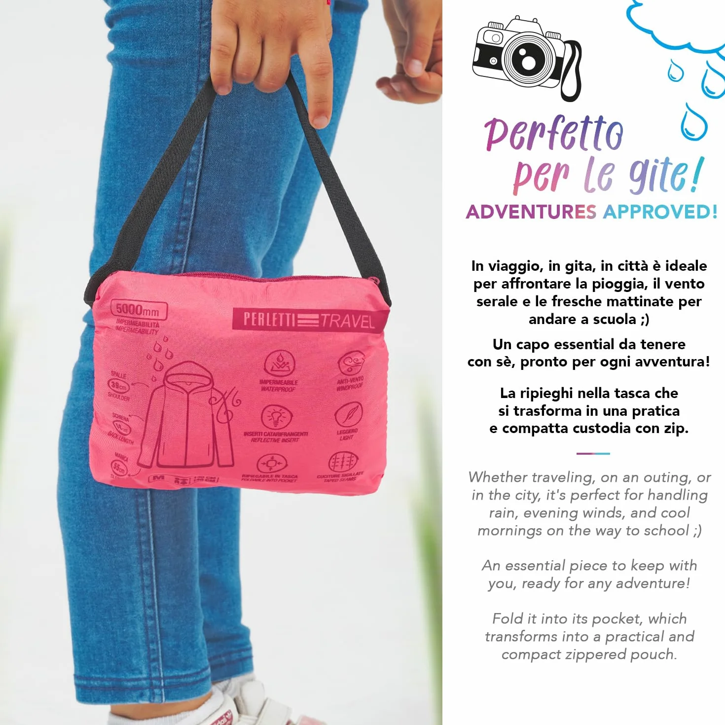 PERLETTI Cortavientos Niño Niña Impermeable Chaqueta Outdoor Running Estuche