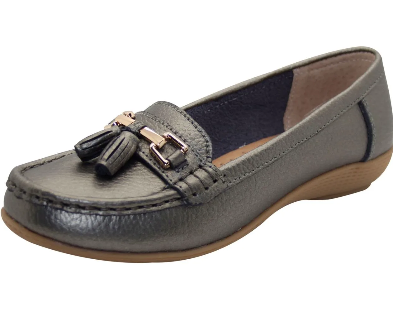 Women Leather Flat Loafer Ladies Casual Comfy Slider Low Wedge Heel Work Shoes