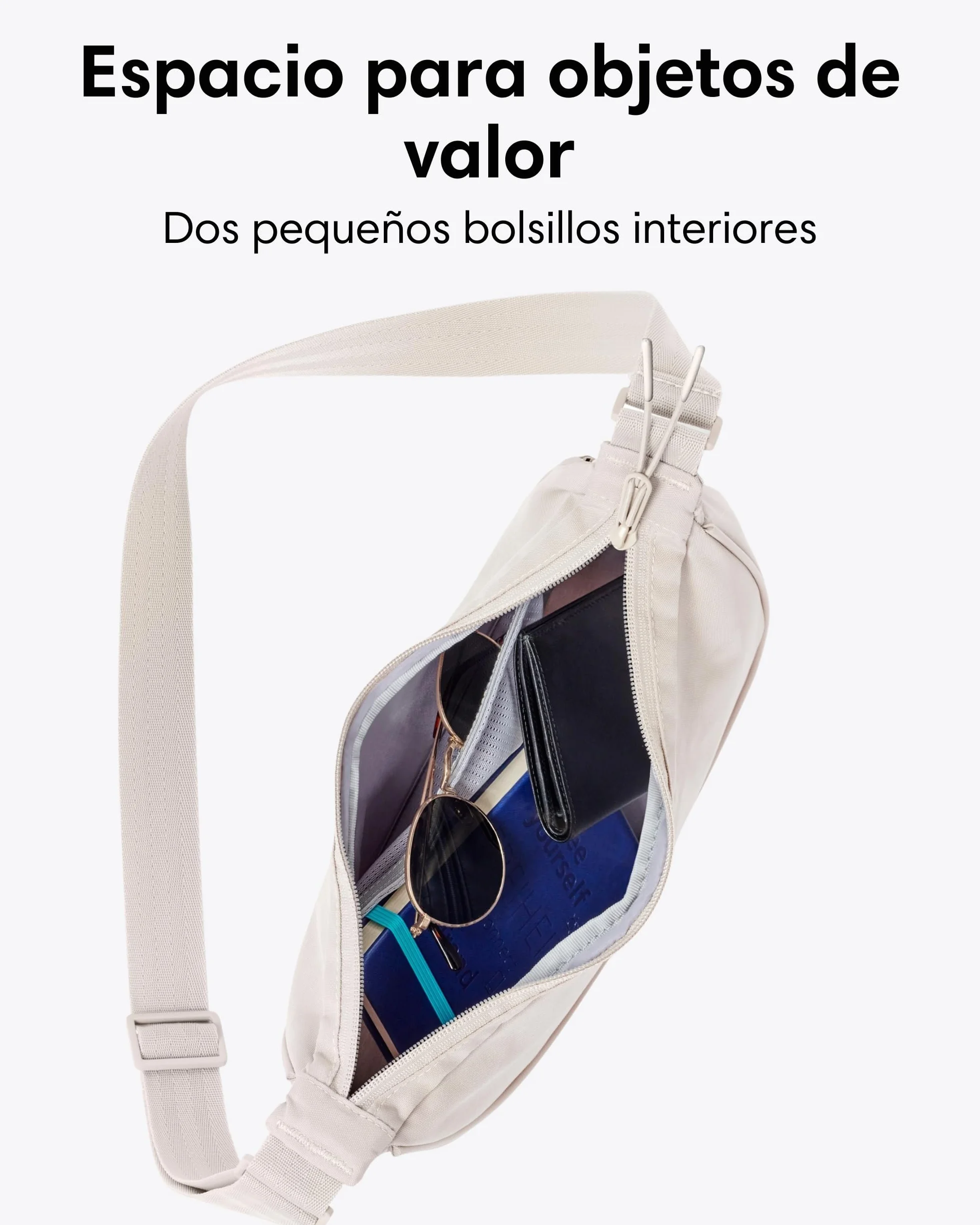 LARKSON Bolso Bandolera Mujer Beige - Solveig Small - Bolso Riñonera de Media Luna - Bolsa de Ocio de Moda para Viajes, Trabajo - Compartimentos Grandes - Correa Ajustable