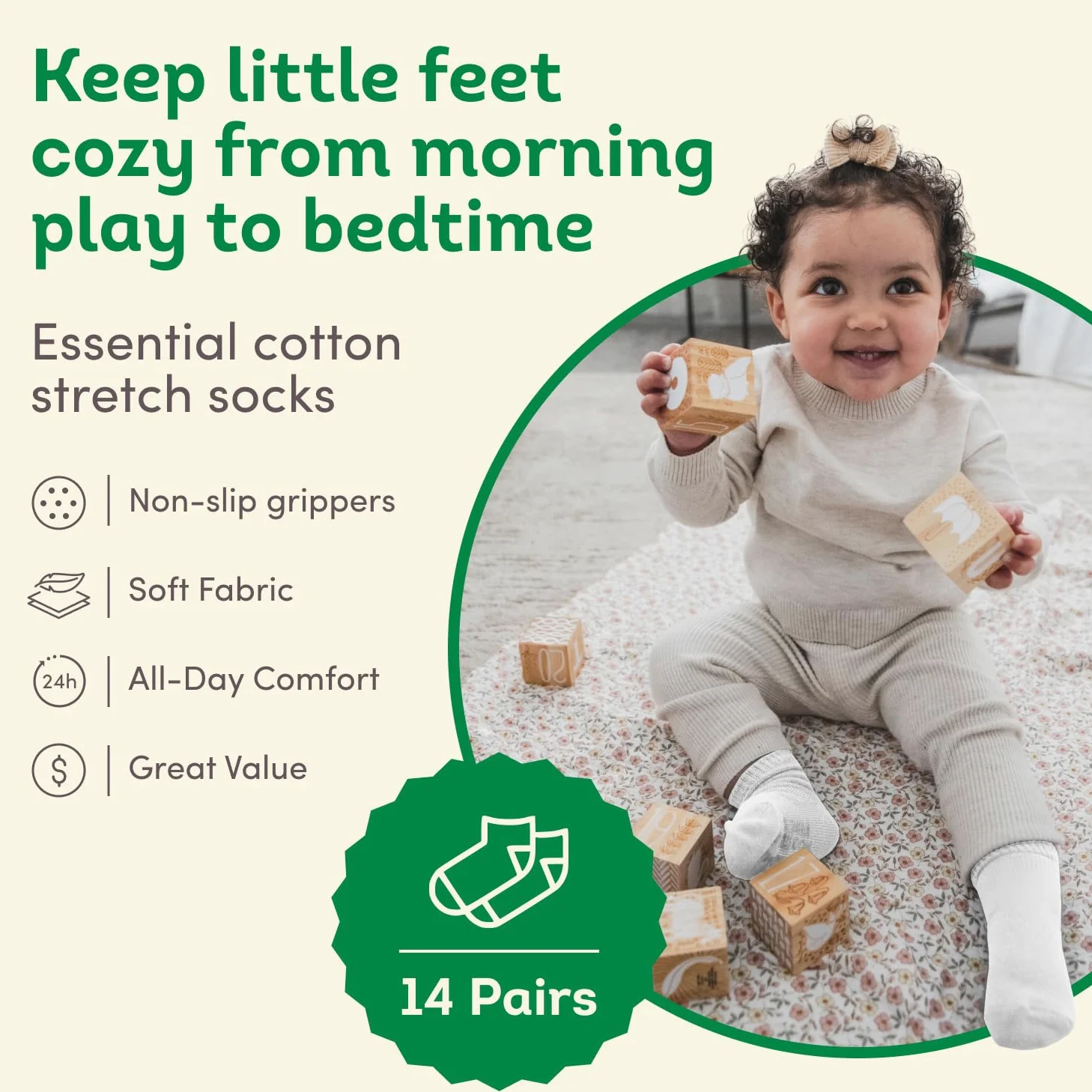 Fruit of the Loom Baby 14-Pack Grow & Fit Flex Zones Cotton Stretch Socks - Unisex, Girls, Boys