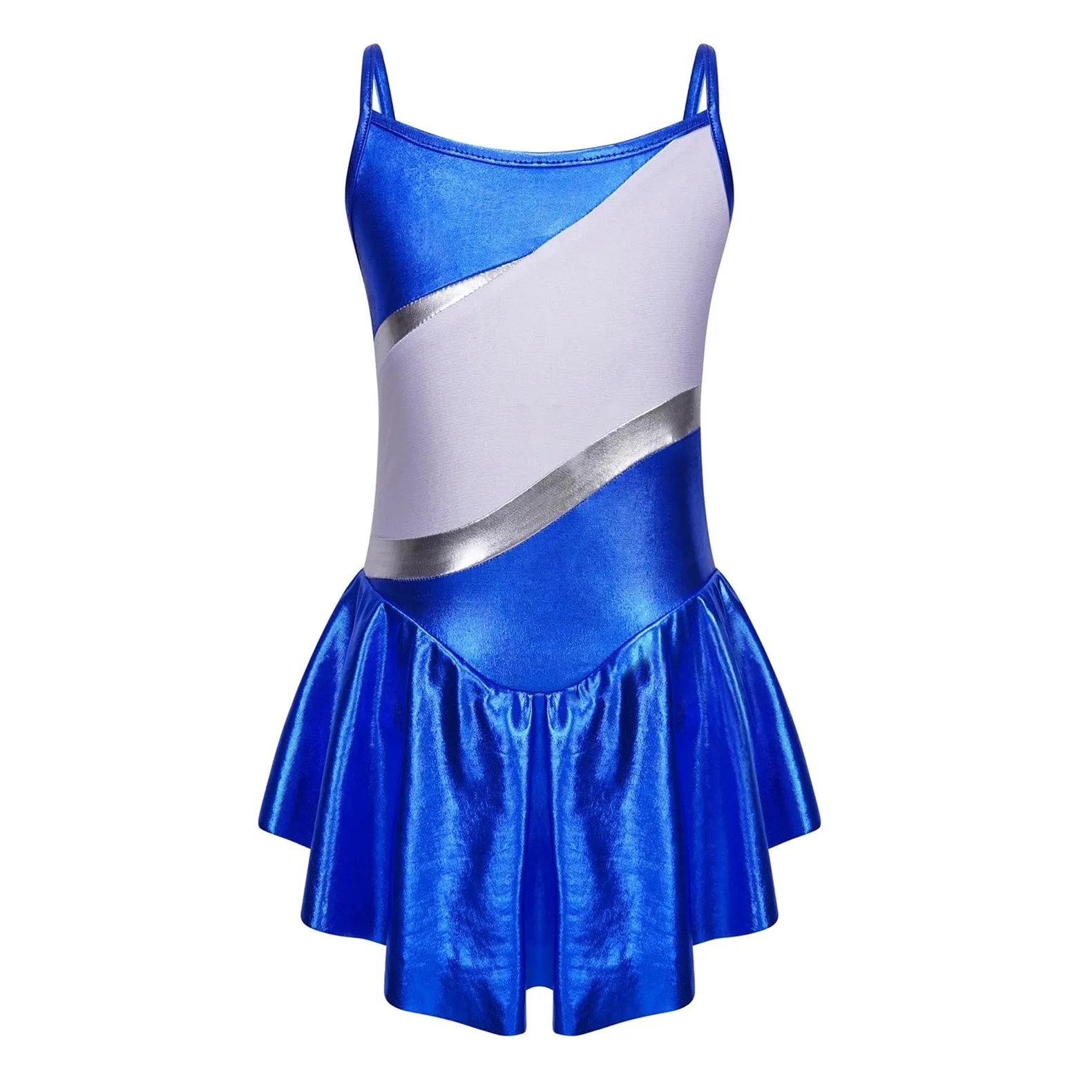 Maillots de Gimnasia Vestido de patinaje artístico sin mangas for niñas, leotardo de gimnasia for niños, Ropa de baile de animadora, traje de baile de Jazz para Niña (Color : Blue, Size : 16)