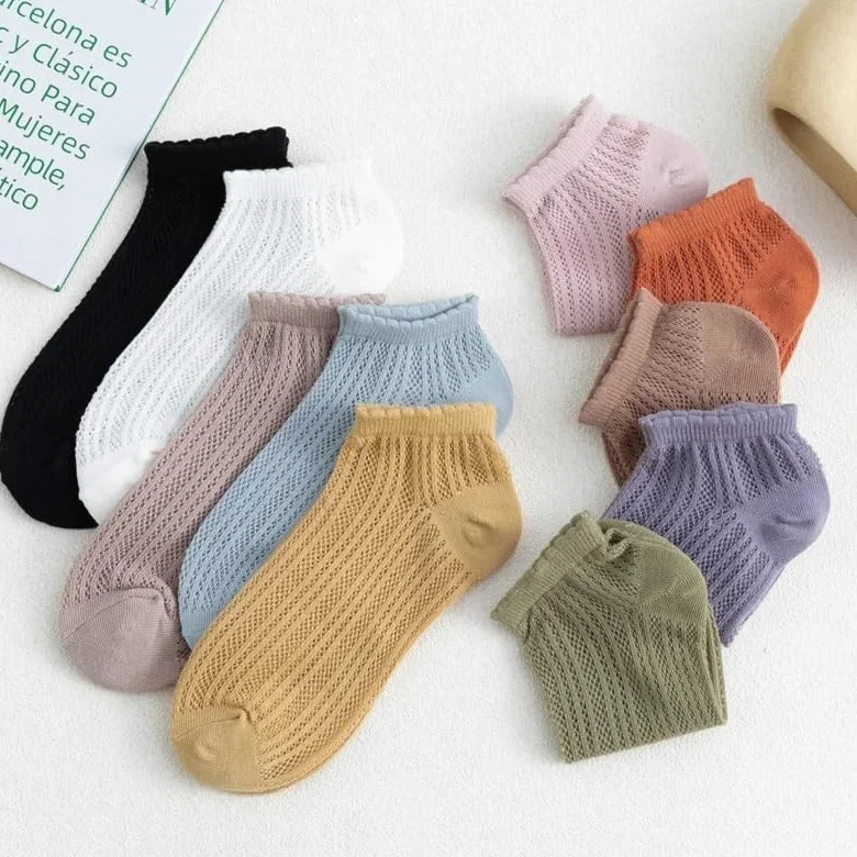 Calcetines cortos de mujer mezcla algodón | Multicolor 5 pares EU34 Calcetines invisibles de malla fina de verano