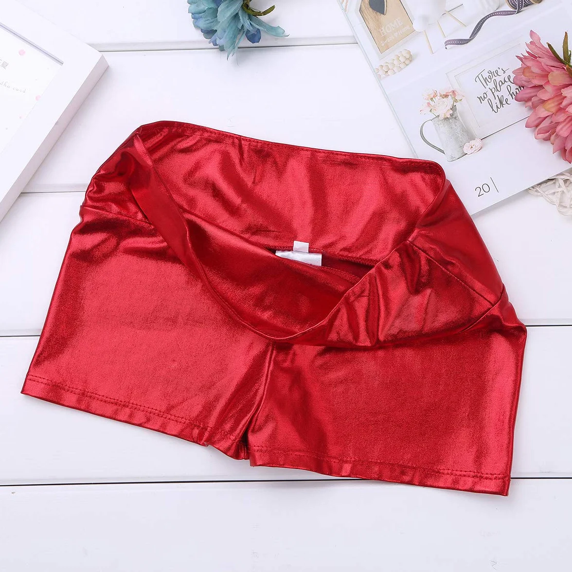 ranrann Pantalones Cortos Deportivos de Danza para Niña Shorts de Charol Metálico Cintura Alta Elástico Bóxer de Baile Yoga Gimnasia Fitness Hot Pants
