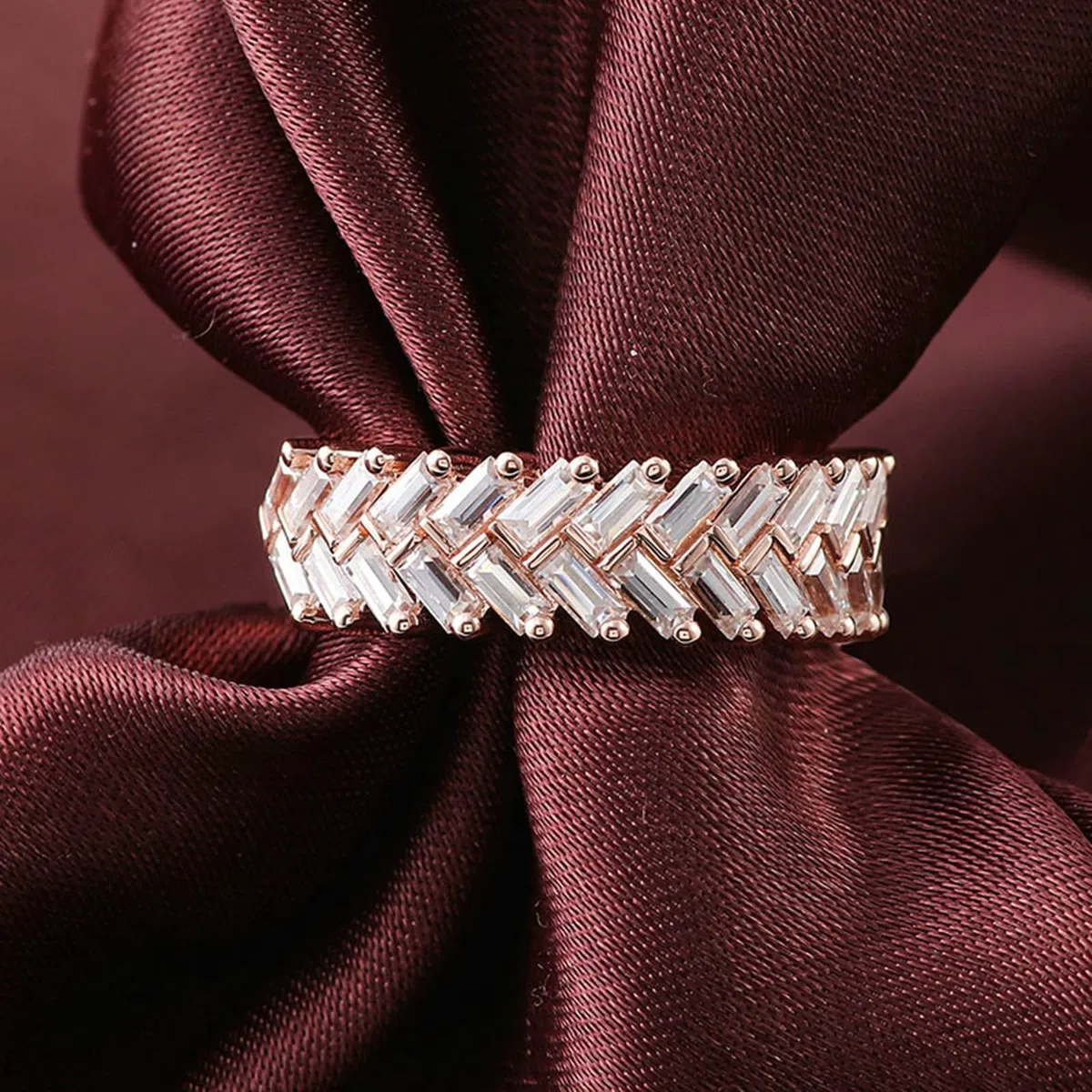 Alliance Moissanite Veritable Anillo Dee Rose 9 quilates con Moissanite de forma rectangular talla tía para hermana día de la madre joyería