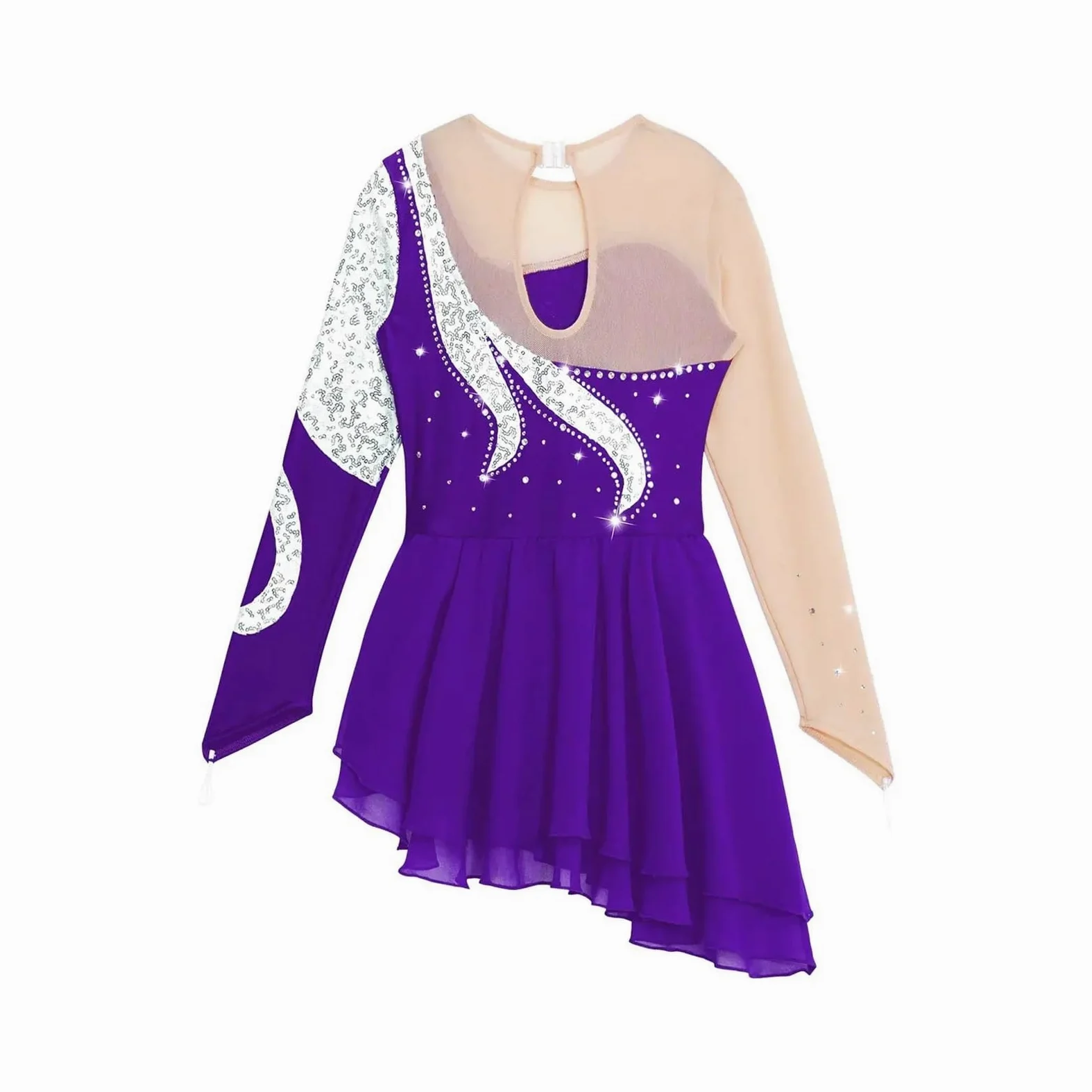 Vestido de Patinaje Artístico Vestido de patinaje artístico con lentejuelas y diamantes de imitación for niñas, leotardo de ballet y gimnasia, ropa de baile de salón y competición.