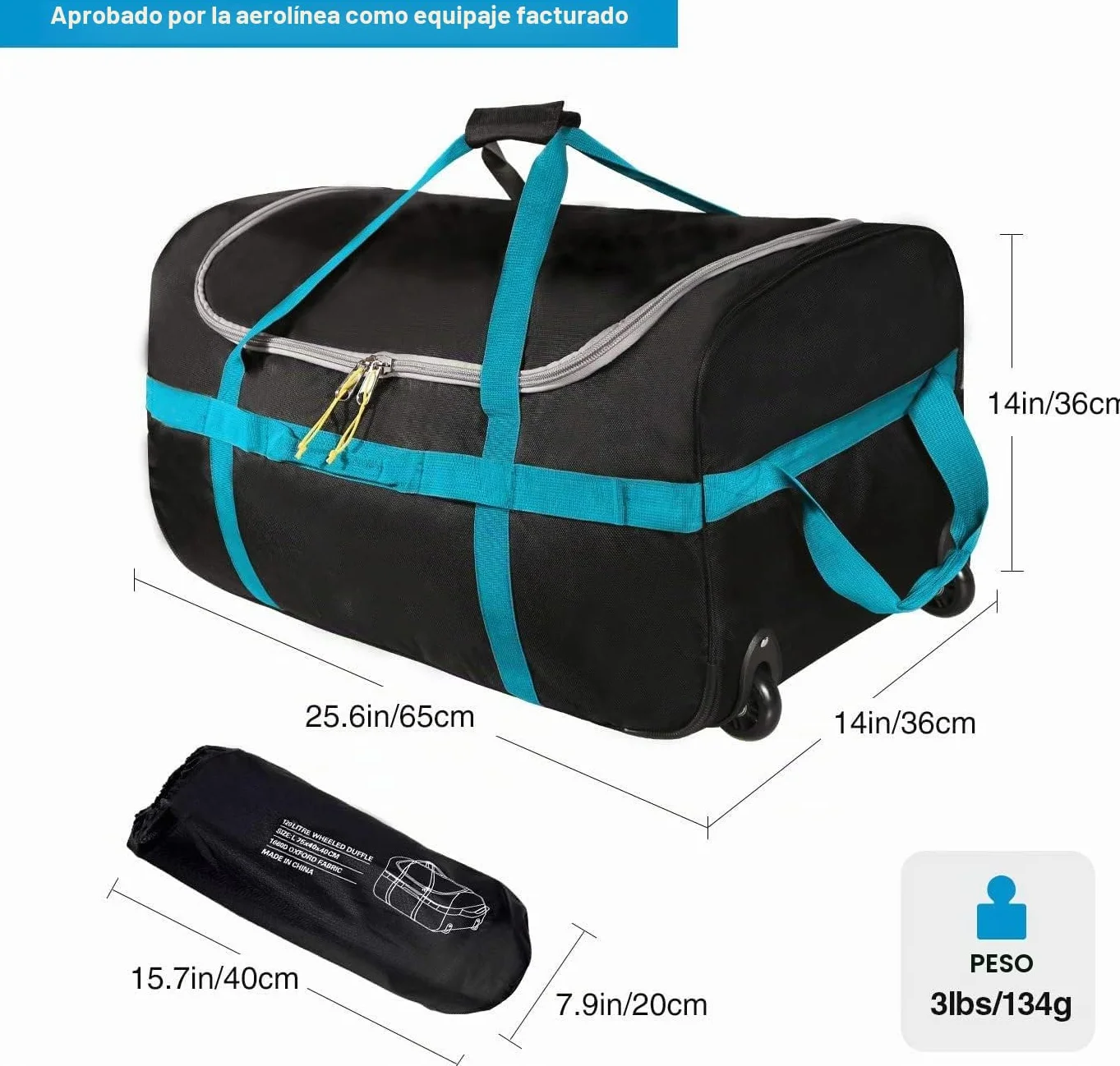 Bolsa de viaje grande con ruedas, plegable, portátil, versátil, Black-85l, 85 Liter, Clásico | Bolsa de viaje para vacaciones, viajes, acampada o fin de semana, resistente, resistente