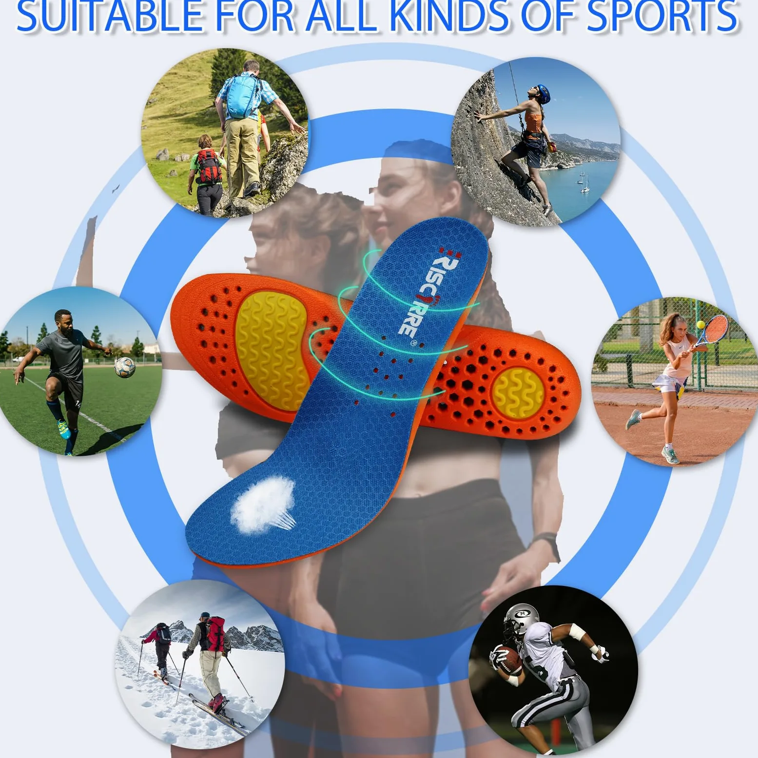 Plantillas para hombres y mujeres- Apoyo a la absorción de golpes Amortiguación Inserciones de comodidad deportiva, suelas interiores transpirables para correr, caminar, senderismo, trabajo