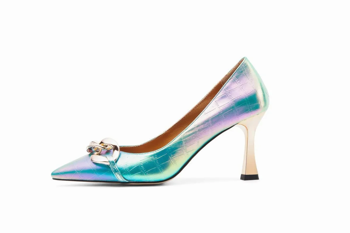 Zapatos de mujer de piel auténtica con puntera puntiaguda, tacón de aguja con tacón alto de 2.95 pulgadas, hechos a mano, zapatos de negocios para mujer, talla grande w9033s