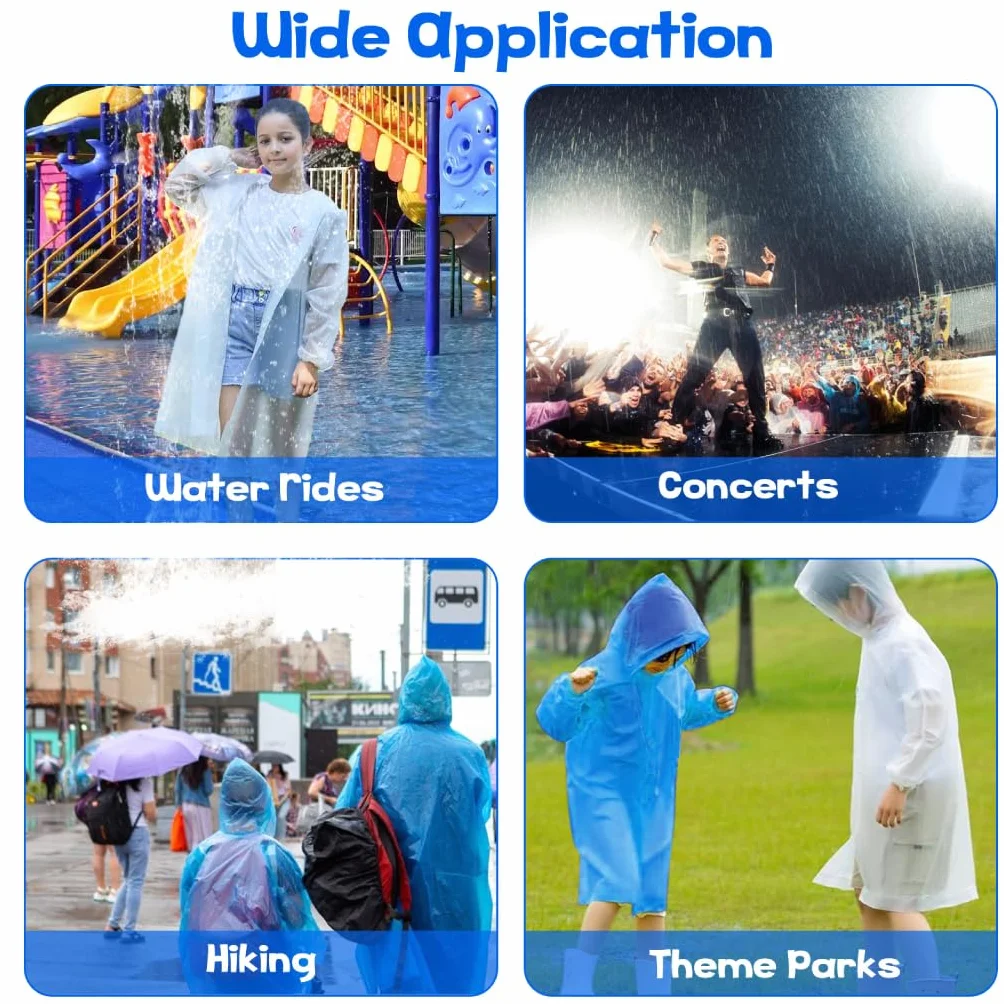 2Pcs Chubasquero Transparente de Niños Reutilizable, Capa Impermeable de Niños Portátil, Poncho de Lluvia de Goma EVA de Niños con 2 Bolsas con Cordón para Niños y Niñas de 5 a 12 años