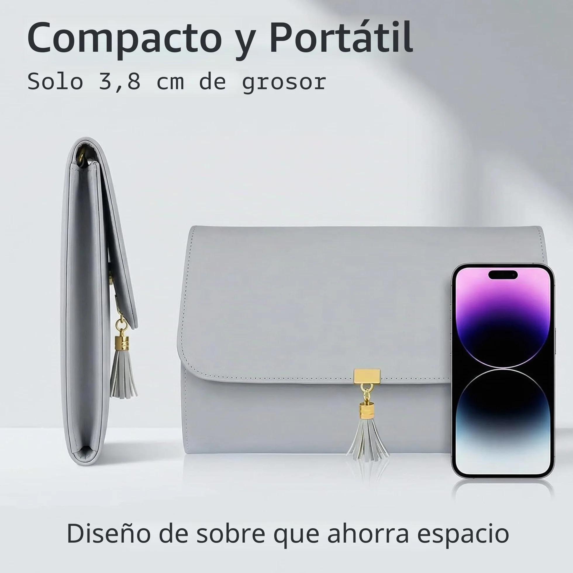 Rollo de Joyería Plegable Portáti Gran Capacidad Bolsa de Rollo de Joyería Portáti Enrollable Suave para Joyería Caja Joyero Portátil para Collares,Pendientes,Anillos, Pulsera,Pendientes Anillos(Gris)