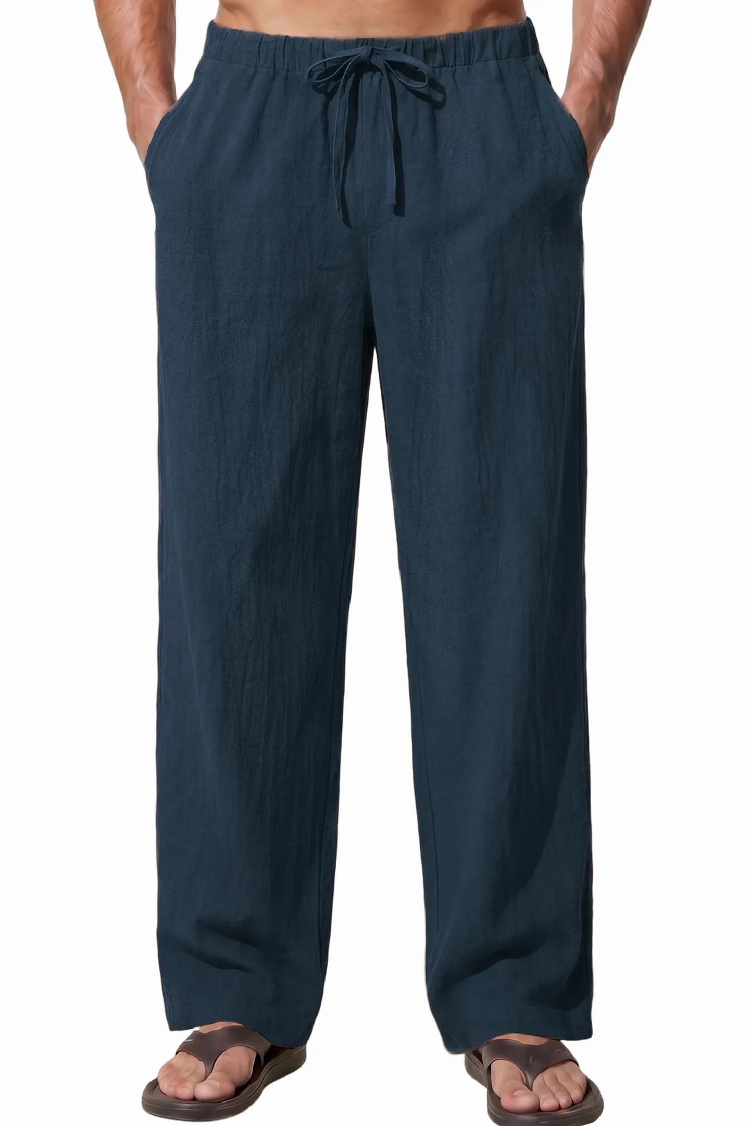 Enlision Pantalones Lino Hombre Verano Cintura Elástica Pantalones de Lino Hombre Casual con Bolsilos Ligeros S-2XL