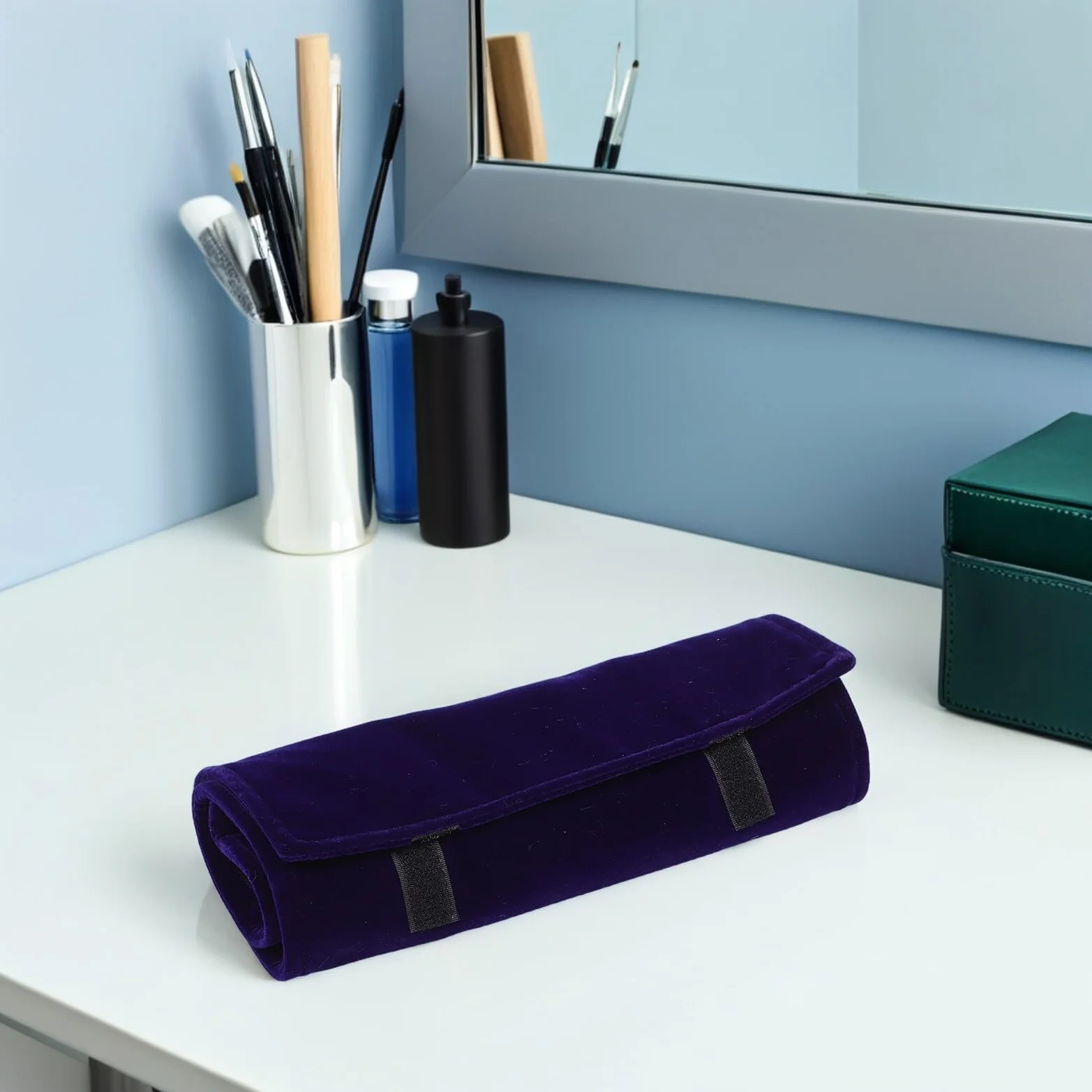 SUPVOX Estuche Organizador de Joyas de Viaje Azul Oscuro de Terciopelo Rollo Porta Collares Antienredos Compacto para Collares Anillos Pendientes y Pulseras Bolsa Enrollable Segura y
