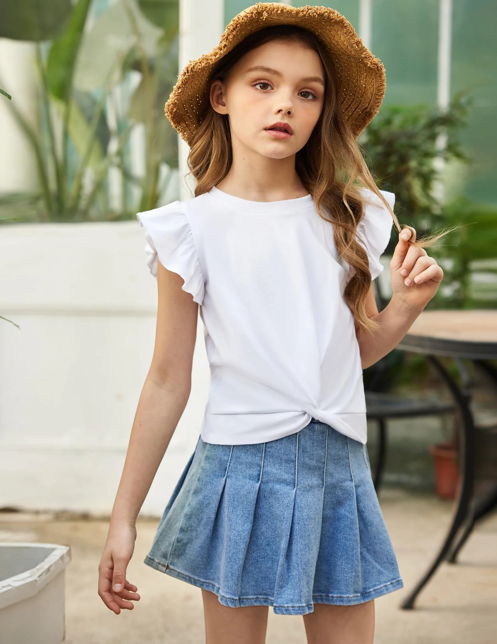 Arshiner niñas 5-12 años Camisa de Manga Corta Twist Front Camiseta para niñas Lindo Vuelo Mangas Verano Blusa para niñas túnica tee Tops
