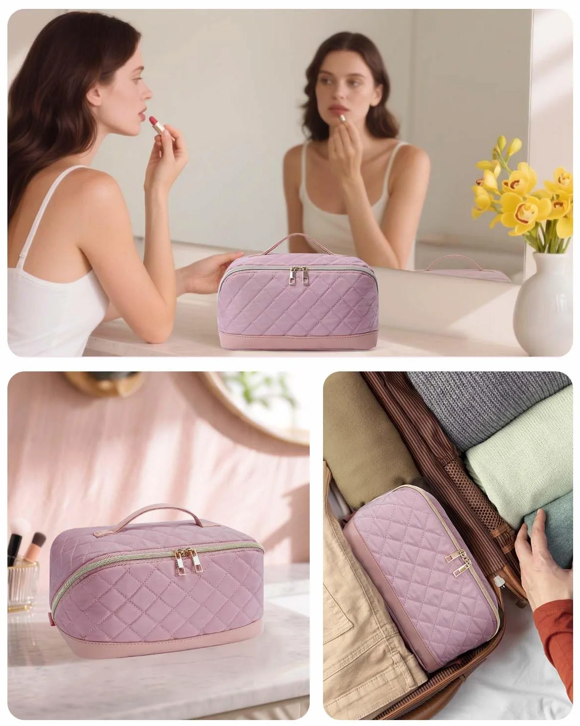 Wandering Nature Neceser Mujer Grande Maquillaje Impermeable – Bolsa de Cosméticos de Viaje con Separador Transparente, Múltiples Compartimentos y Asa – Organizador de Belleza Ideal para Regalar