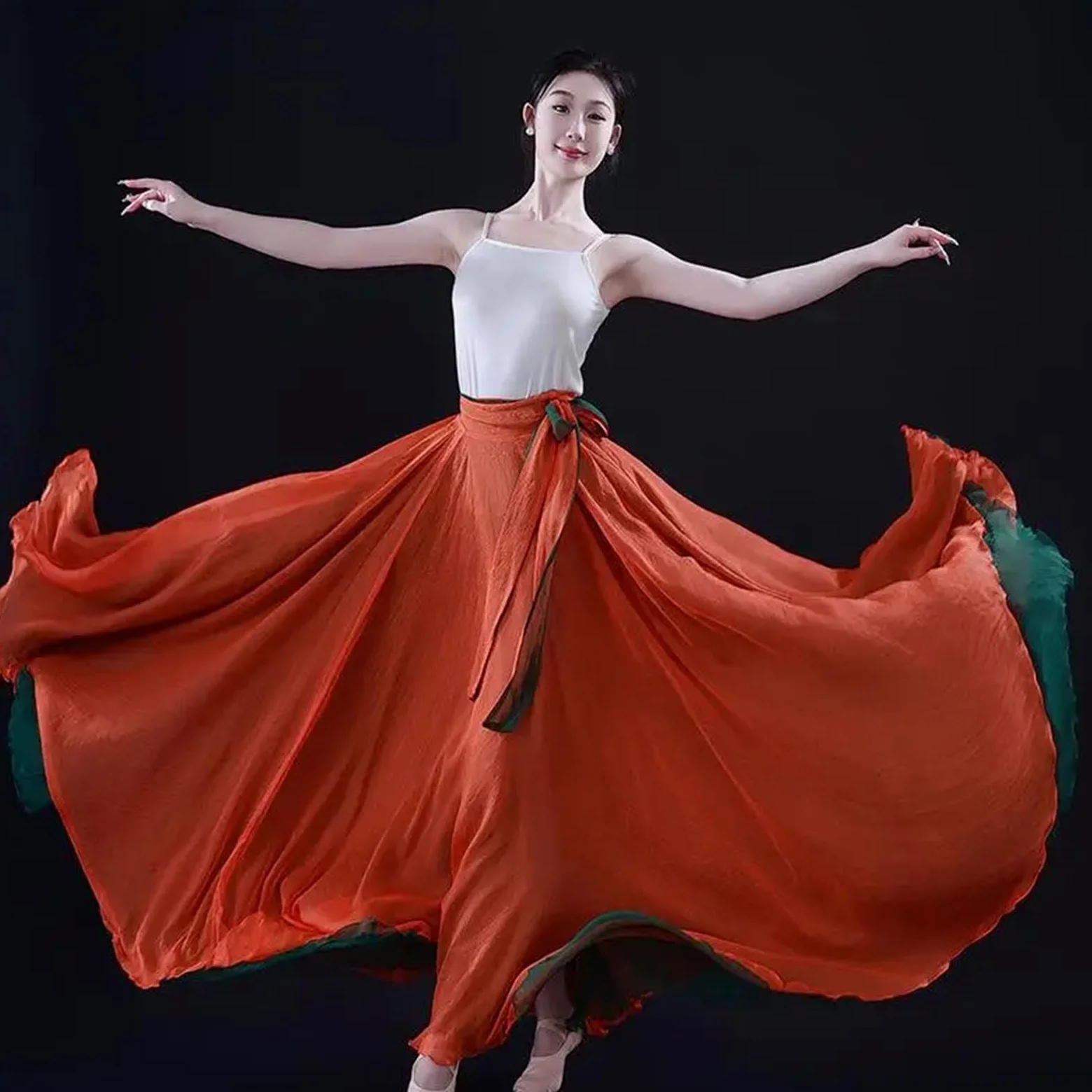Falda Flamenca Mujer Falda de baile swing 720 grados, gasa y tencel, larga, for ballet, danza del vientre, for mujer, estilo gitano, flamenco