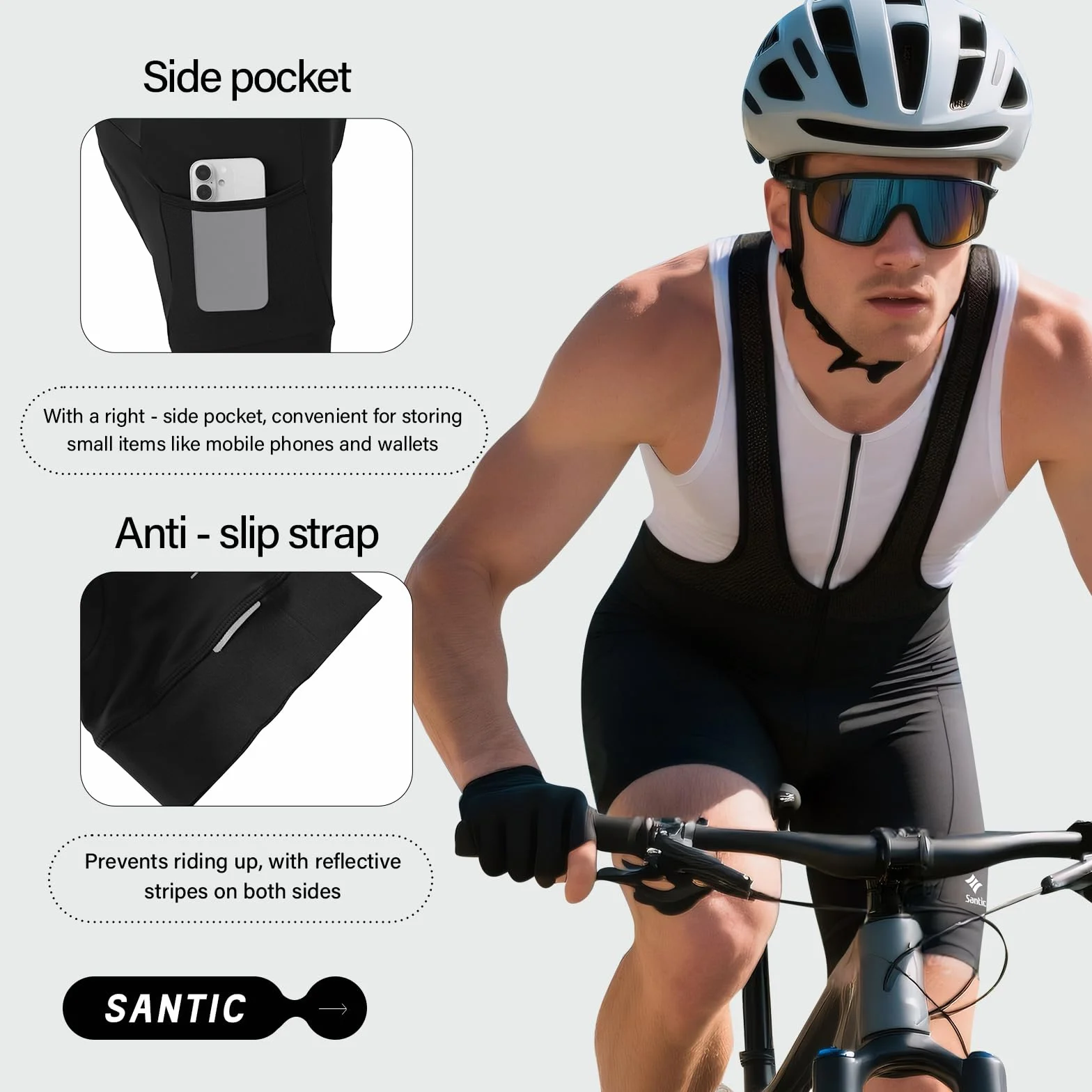 Santic Culotte Ciclismo Hombre Culote MTB Pantalones Cortos Acolchado