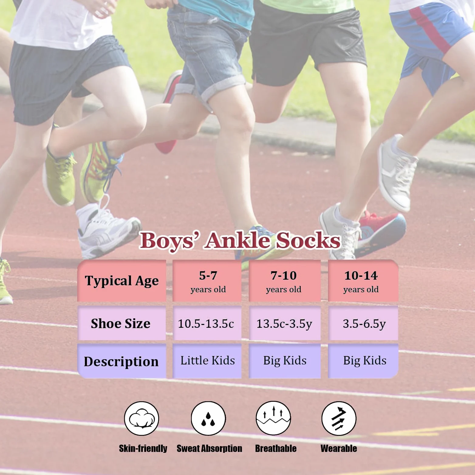 Bemeol Calcetines para niños, 18 pares de calcetines de tobillo para correr, atléticos, calcetines de tobillo de corte bajo para niños pequeños y grandes (10-14 años)