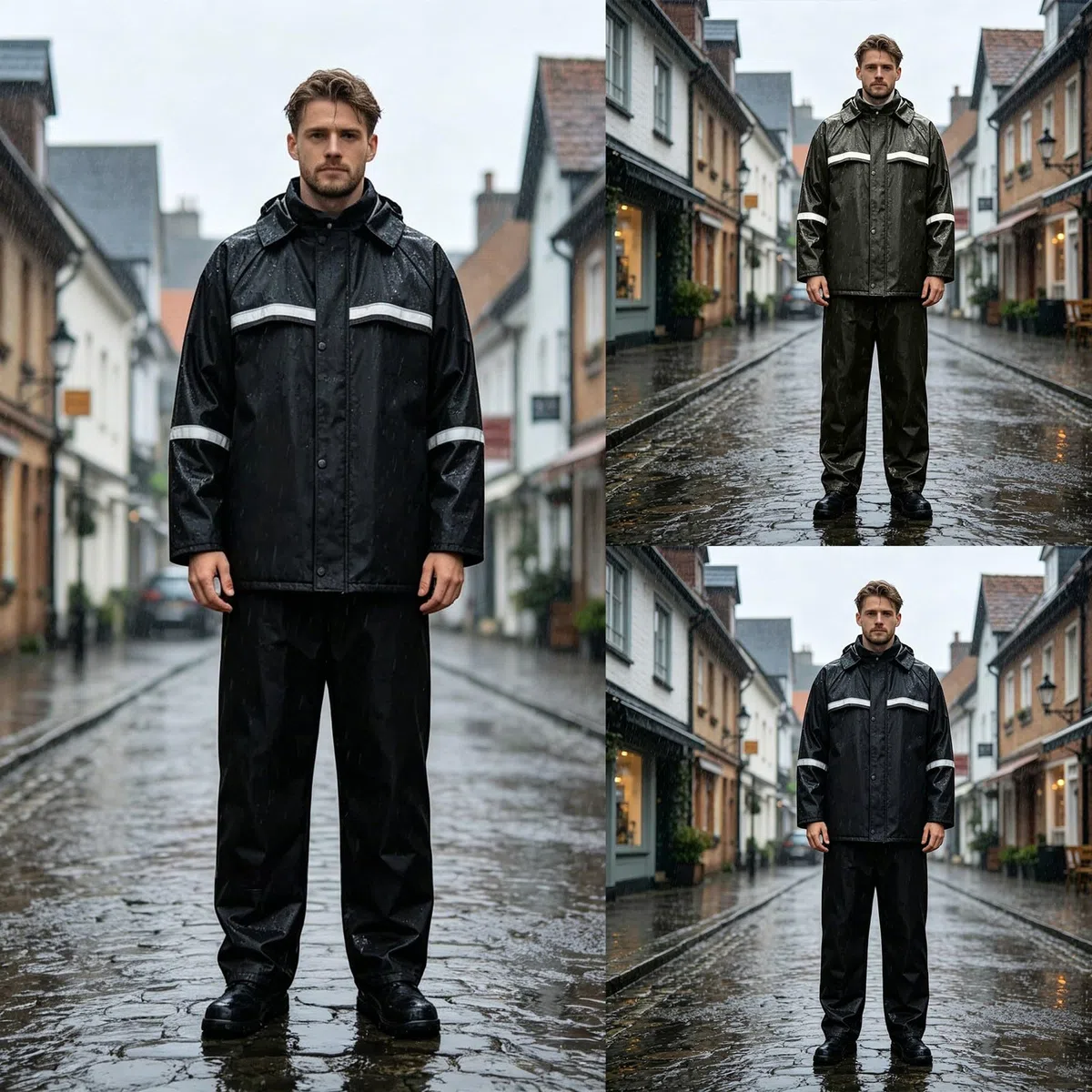 Generisch Traje de lluvia reflectante para hombre y mujer, chaqueta de lluvia y pantalones de lluvia, juego de lluvia a prueba de viento, bicicleta ligera, 2 piezas, traje de moto al aire libre para