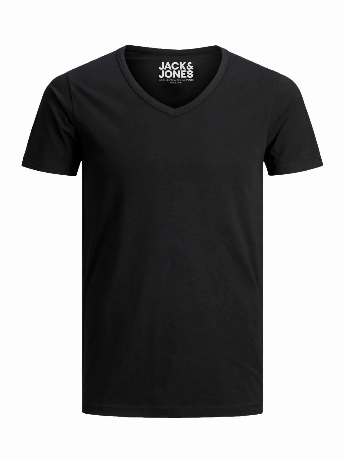 Jack and Jones - Camiseta básica para hombre, cuello de pico, paquete de 3 unidades, color liso, corte ajustado, en blanco, negro, azul y gris