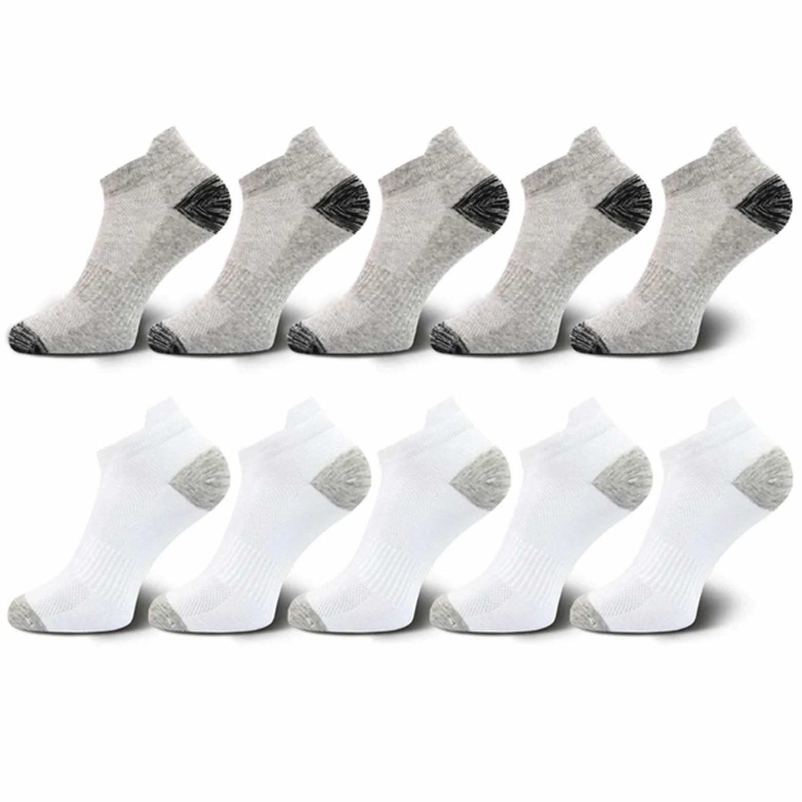 UKKO Calcetines de Hombre 10 Parejas para Hombre Calcetines De Tobillo Atlético Acolchado Algodón Bajo Calcetín Corto Corto-5 Grey 5 White,EUR 38-44 (Us 6-10)
