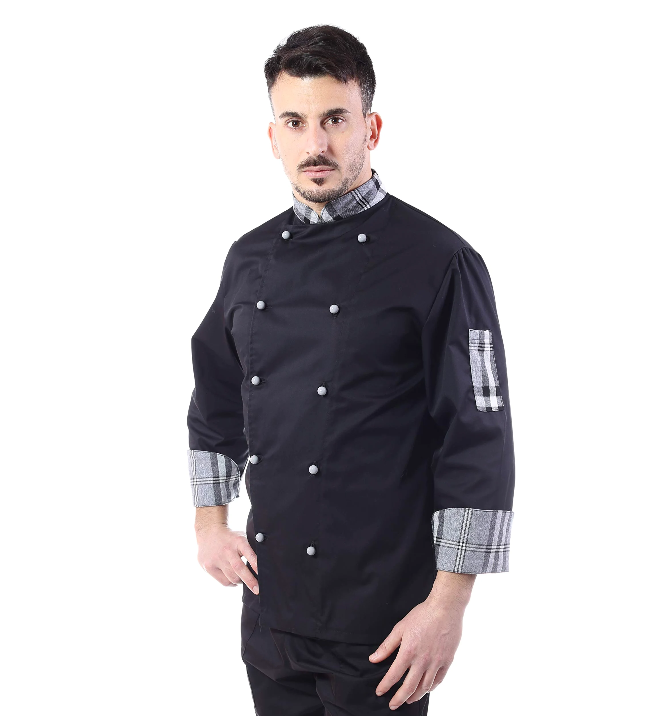 Bordado gratuito – Conjunto de cocinero para hombre – uniforme de chef – Varios colores – Chaqueta, pantalón y delantal – Uniforme para cocina y restaurante – Fabricado en Italia,