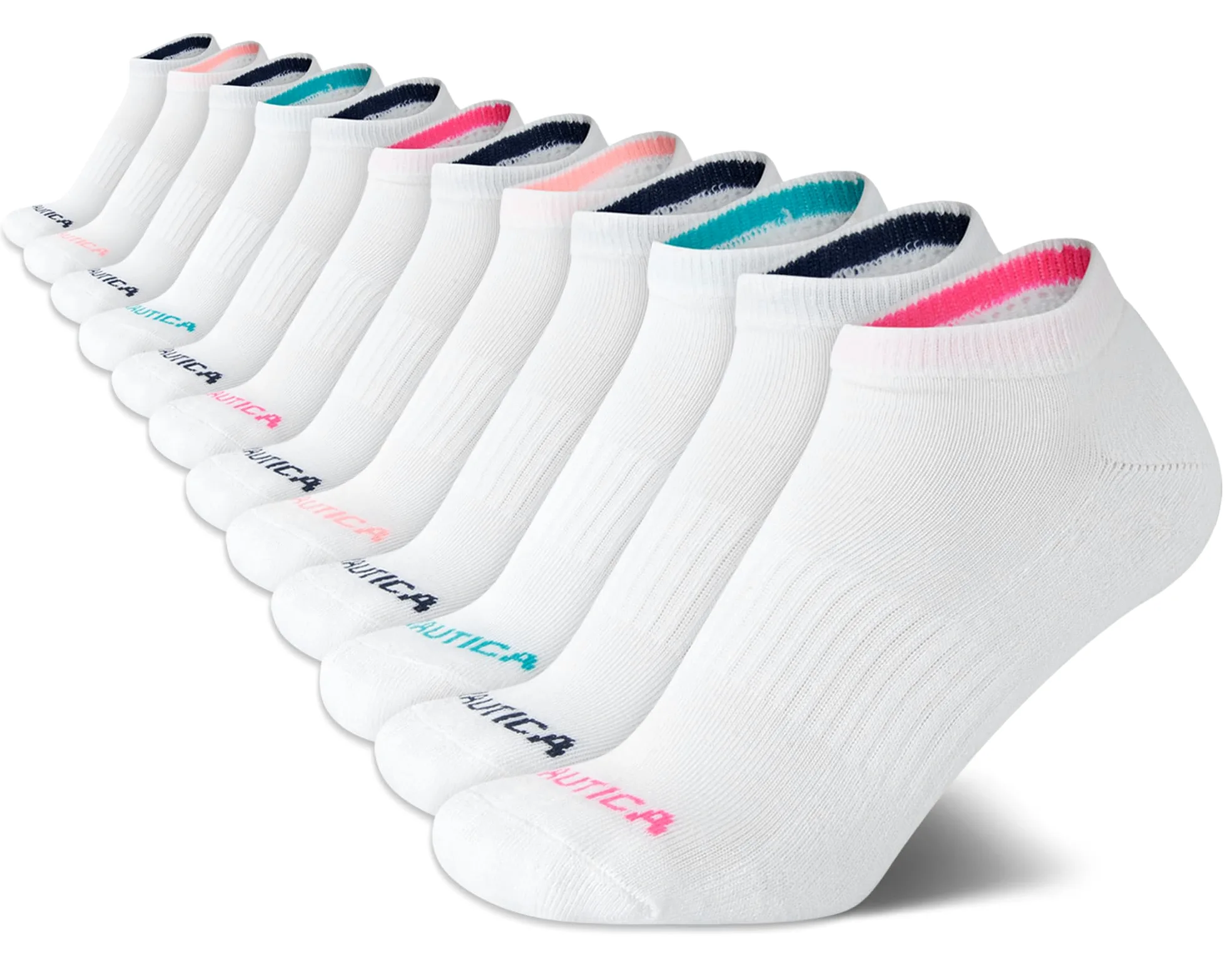 Nautica Women's Low Cut Moisture Control Athletic Socks with Cushioned Comfort (12 Pack) (Solid White, Shoe Size: 4-10)