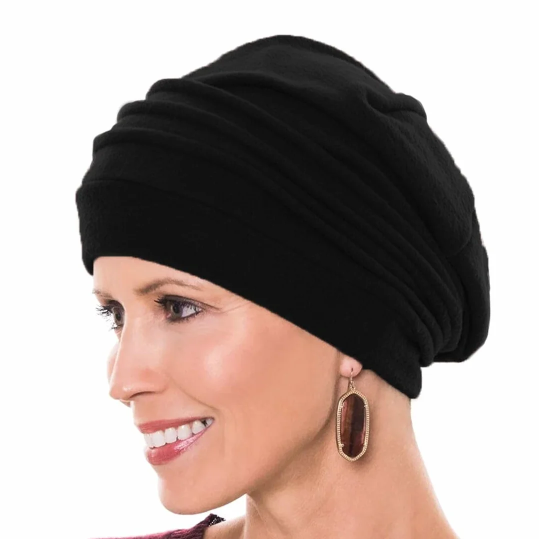 Gorros de punto para mujer, pañuelo turbante elástico verano quimioterapia hiyab (negro)