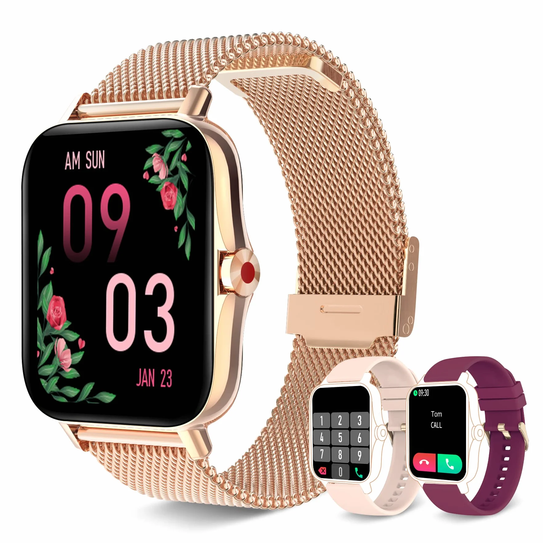 Iaret Reloj Inteligente Mujer con Llamadas,1,69" Smartwatch Mujer para Android iPhone 3 Correas, Pulsera Actividad Presión Arterial Ritmo Cardíaco Oxígeno Sanguíneo Seguimiento Menstrual Monitor Sueño