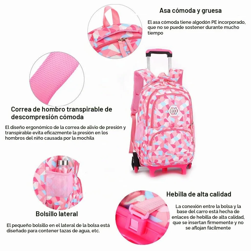 Mochilas Escolares con Ruedas, Bolsas Escolares con Ruedas Niña Mochilas Escolar Trolley para Niñas Estuches Escolares para Niñas y Niños